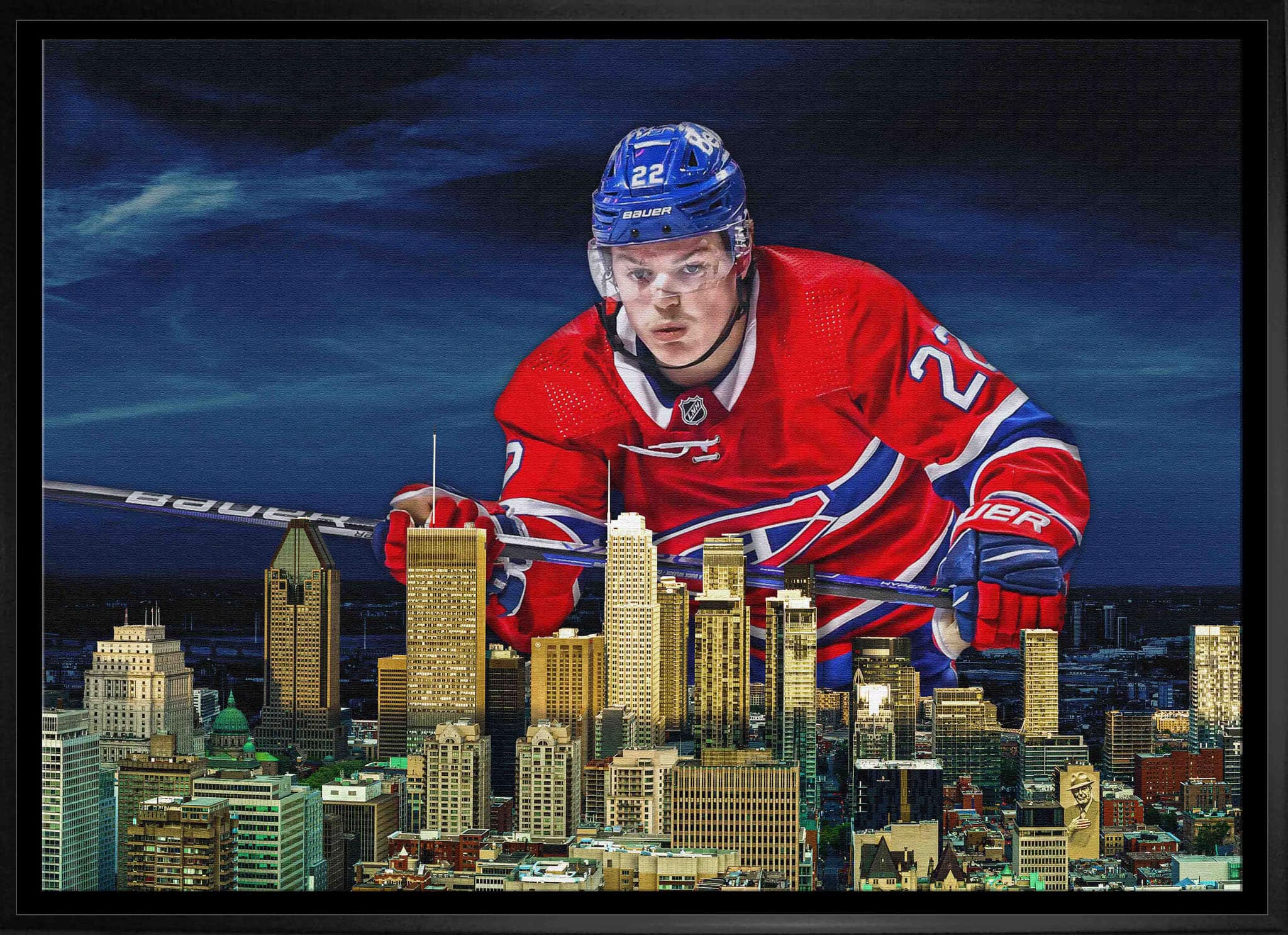 Cole Caufield 20" x 29" Canvas Framed Canadiens Skyline-H 31.5" x 22.5"