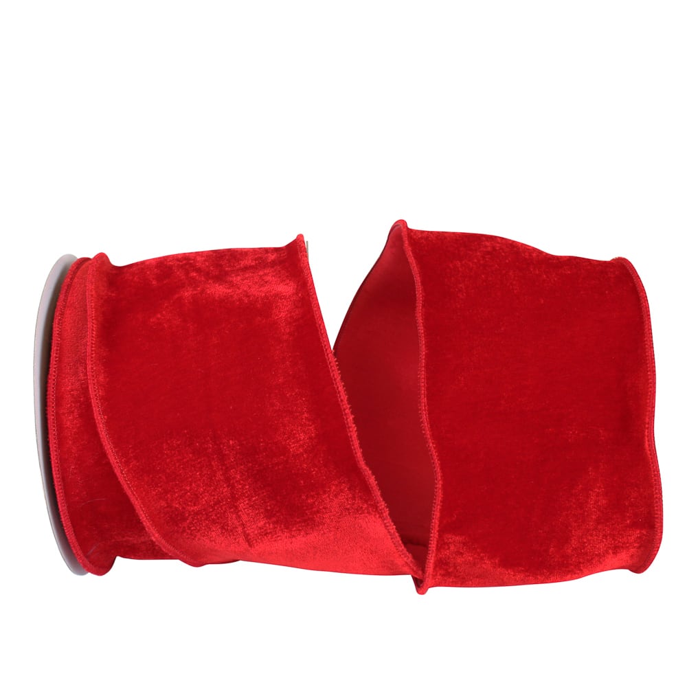 JAM Paper 4" x 10yd. Red Dupioni Backed Wired Plush Velvet Ribbon