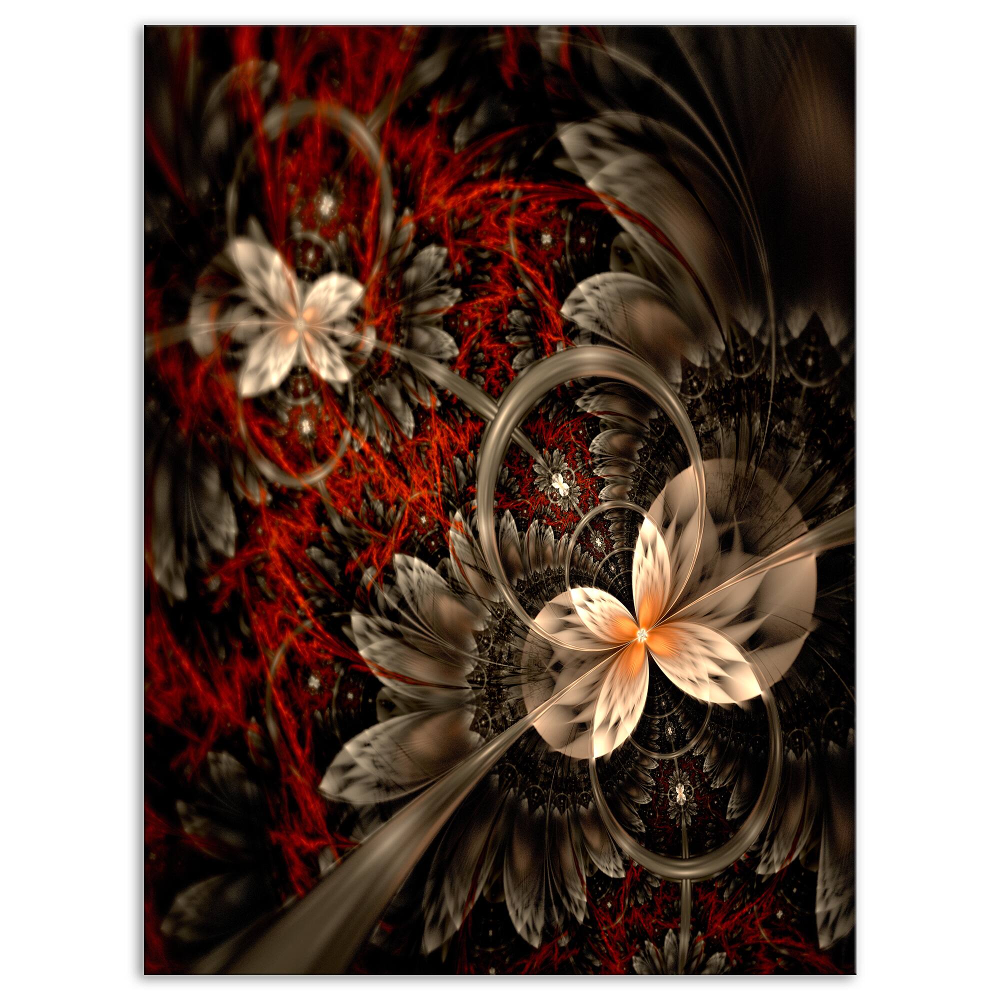 Designart - Red and Orange Fractal Flower Pattern