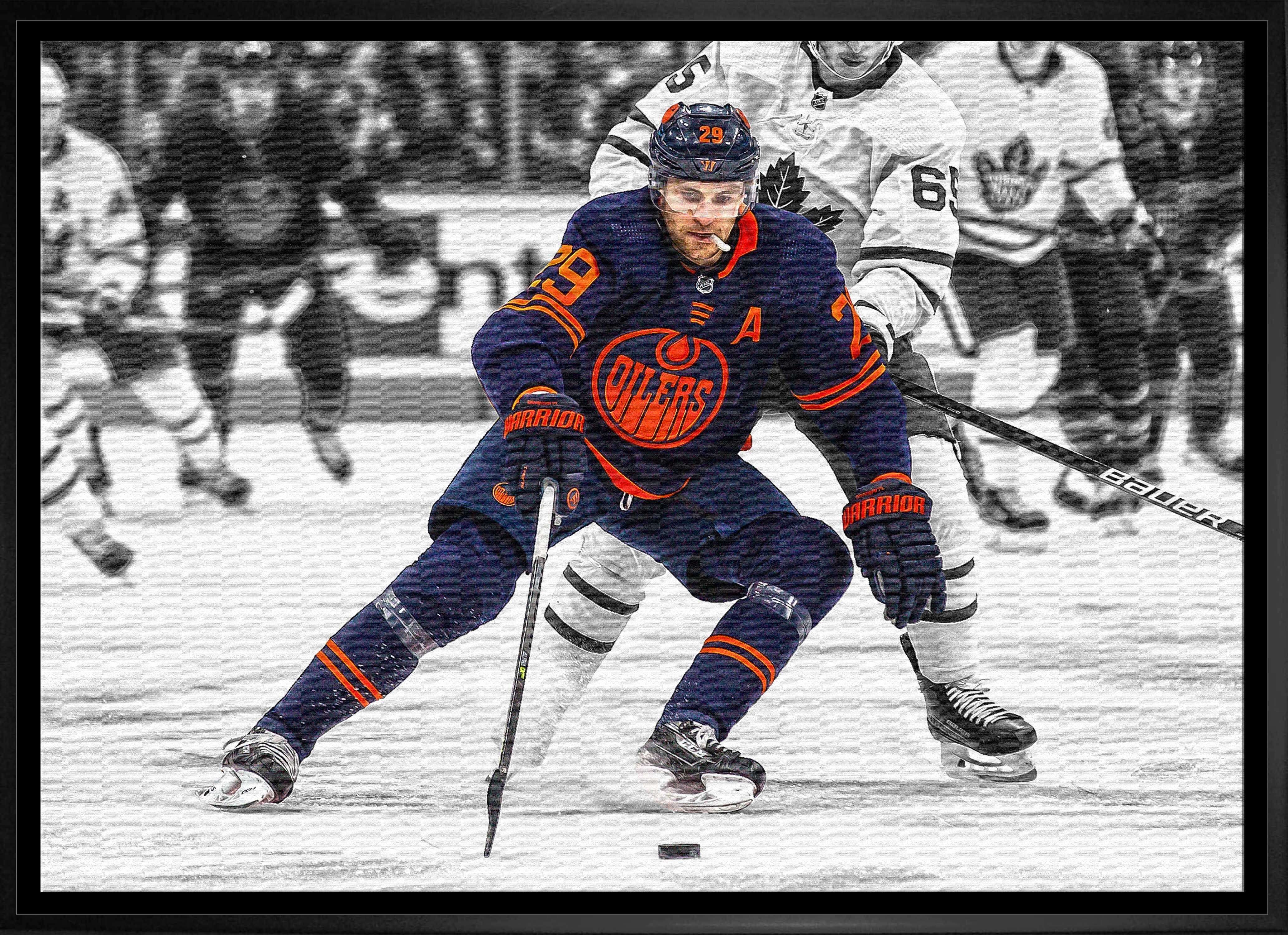 Leon Draisaitl 20" x 29" Framed Canvas Oilers Action-H 31.5" x 22.5"