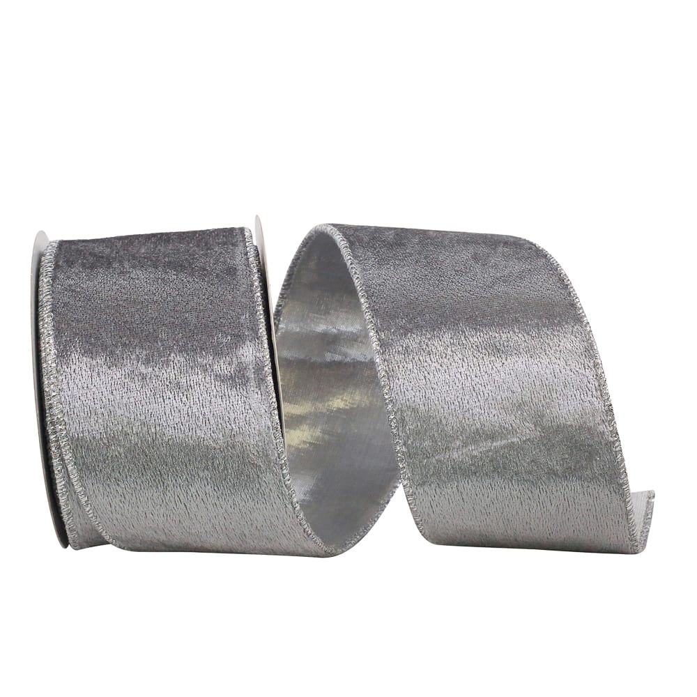 JAM Paper 2.5" x 10yd. Luxury Silver Wired Velvet Ribbon