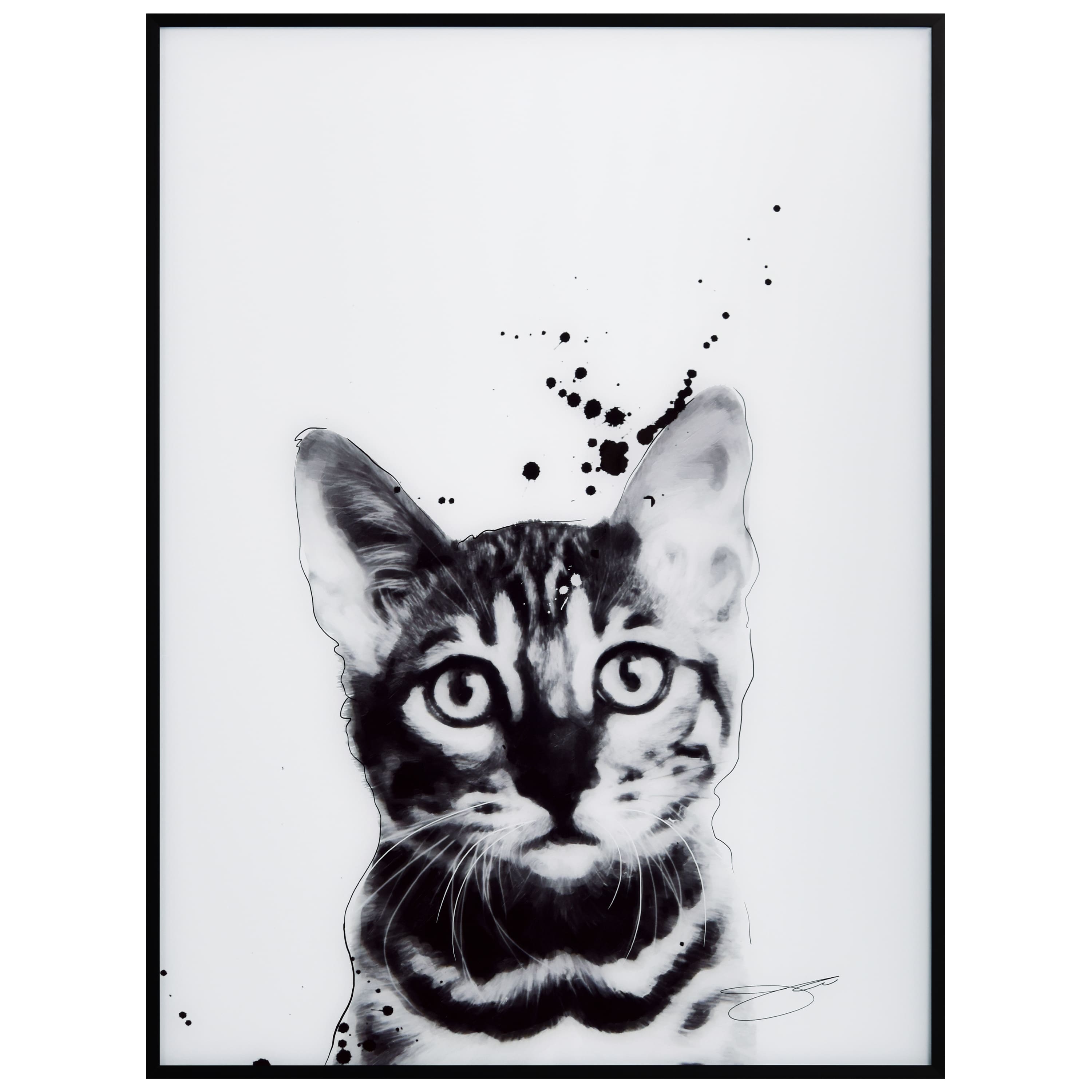 Empire Art Direct 24" x 18" Black & White Bengal Cat Pet Reverse Printed Wall Art with Black Frame