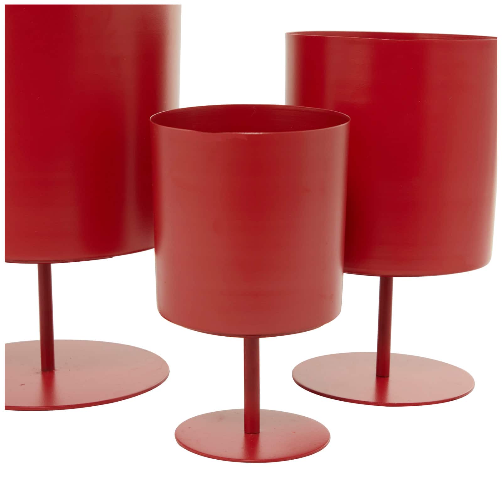 Red Metal Planter with Pedestal Base Set