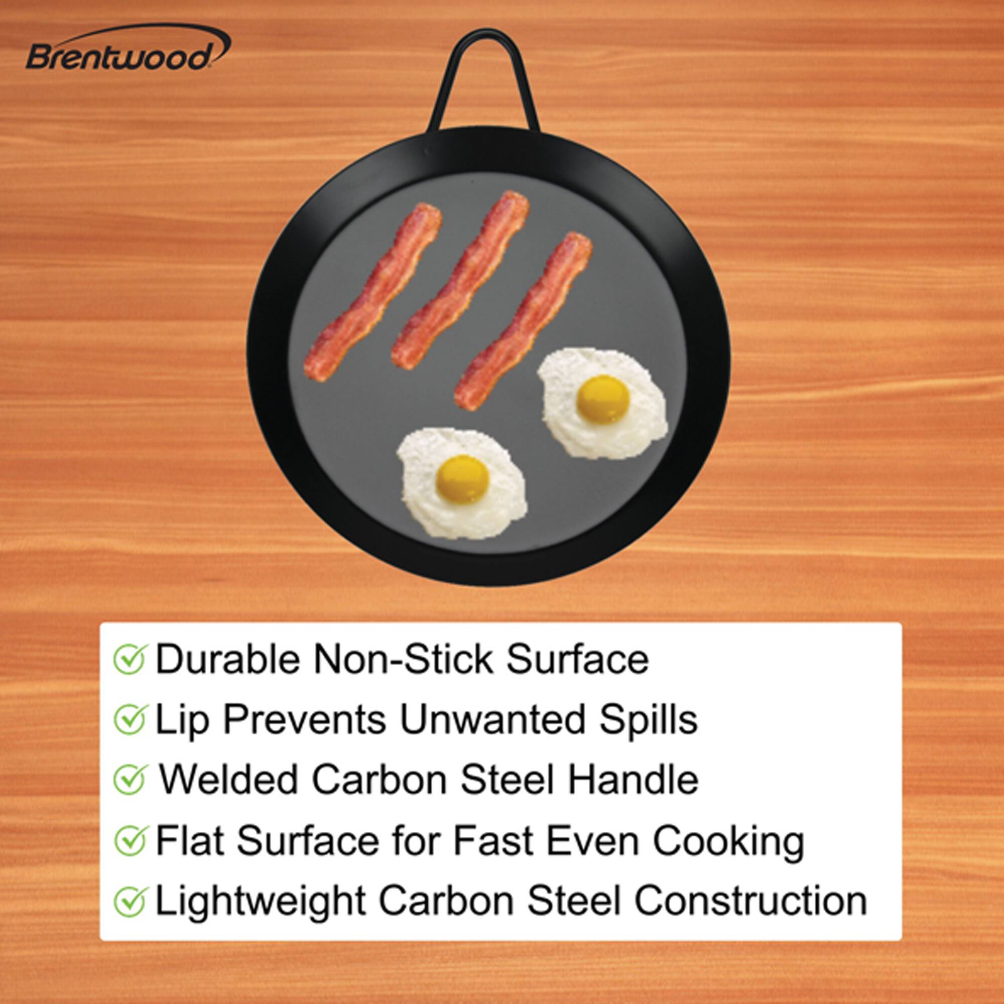 Brentwood 9.5" Single Burner Carbon Steel Nonstick Comal Griddle