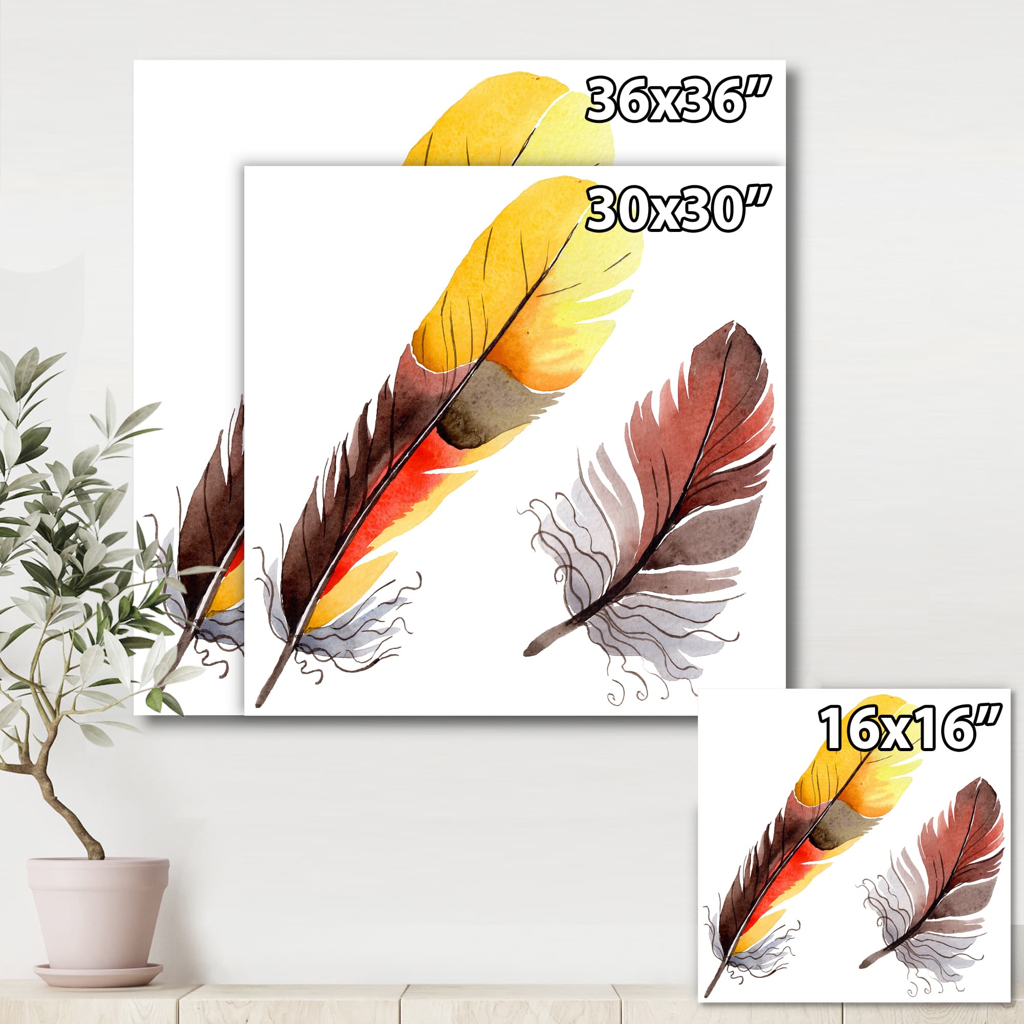 Designart - Colourful Boho Feathers IV - Bohemian & Eclectic Canvas Wall Art Print