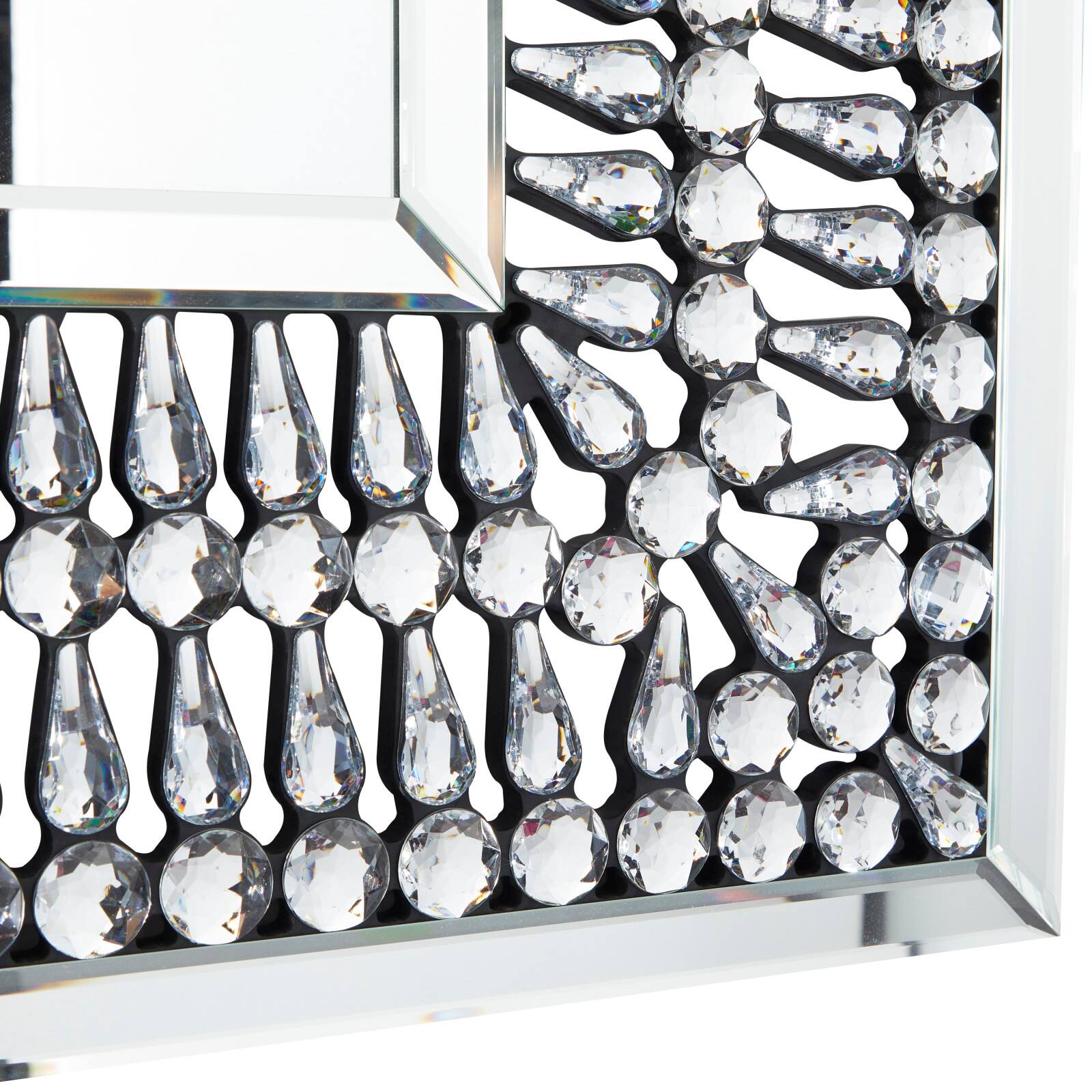 Silver Glass Wall Mirror with Crystal Embellishment 32" x 1" x 32"