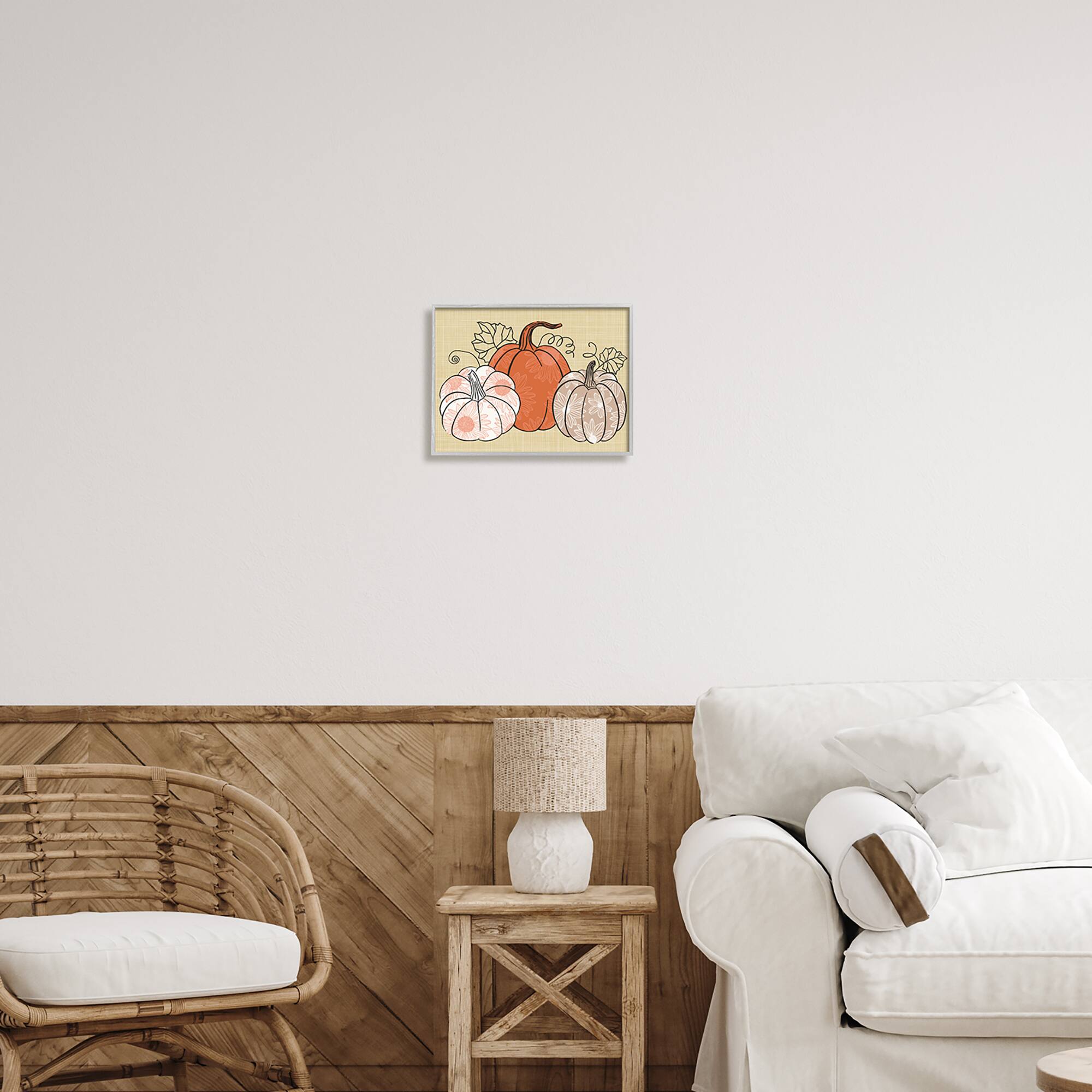 Stupell Industries Autumnal Pumpkins Sunflower Pattern Framed Giclee Art