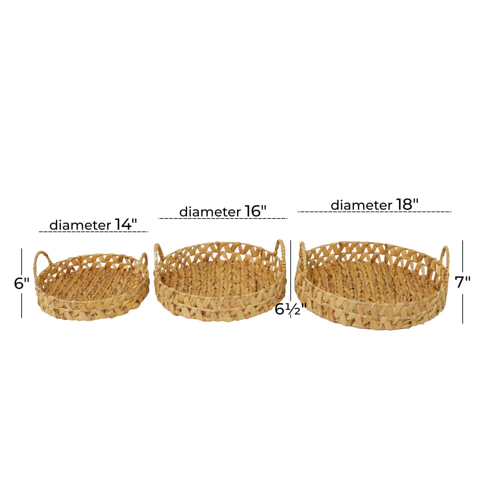 Brown Seagrass Coastal Tray, Set of 3" 19", 16", 14"