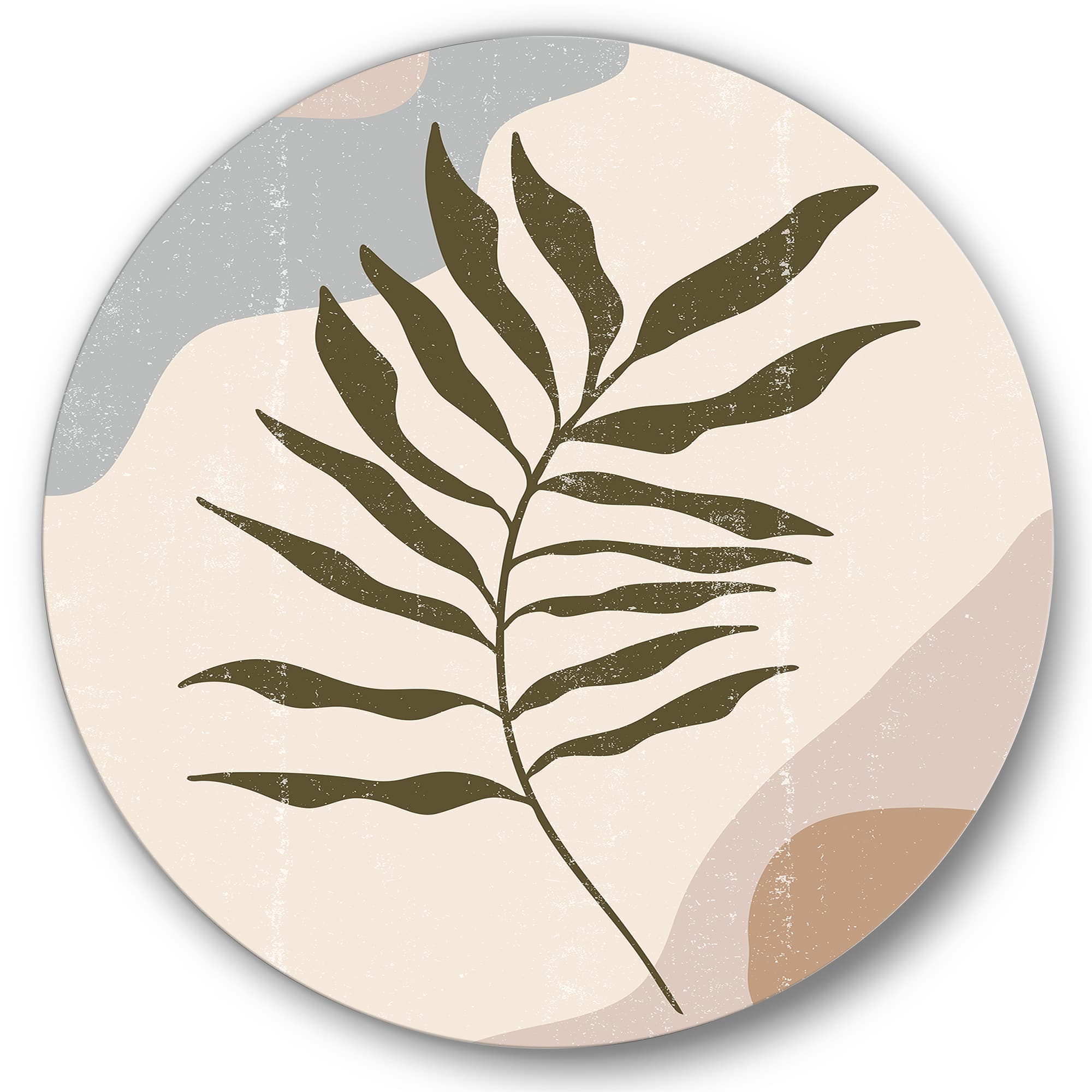 Designart - Botanical Minimalist Leaf In Earth Tones I - Modern Metal Circle Wall Art