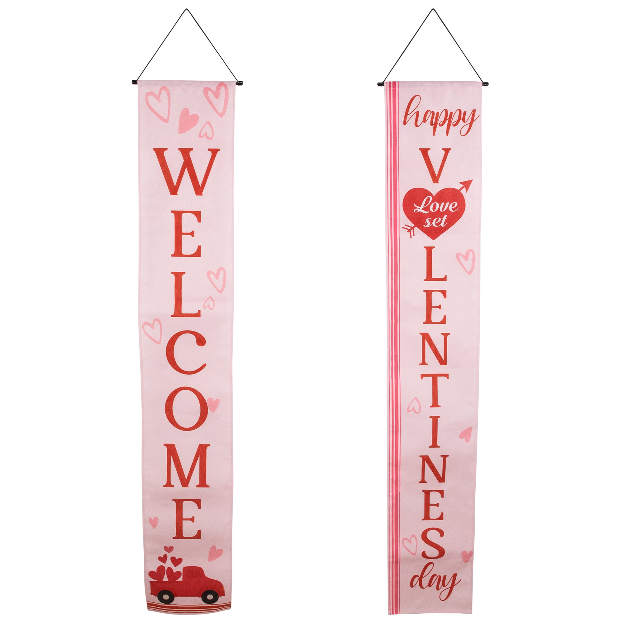 71" Welcome & Happy Valentine's Day Outdoor Door Banners Set