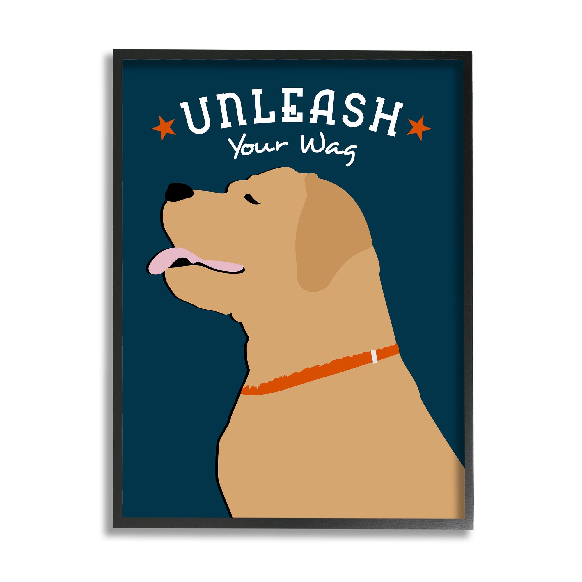 Stupell Industries Unleash Your Wag Phrase Golden Labrador Dog in Frame Wall Art