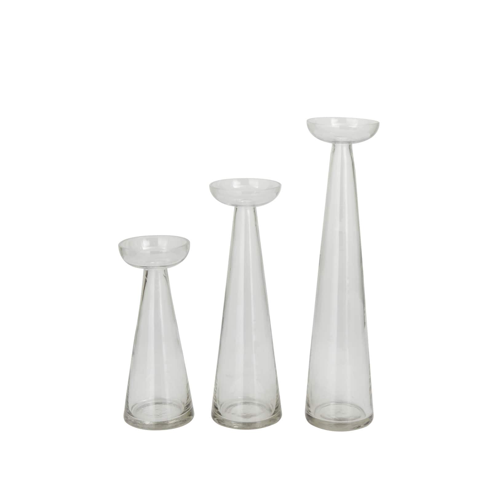 Set of 3 Clear Glass Contemporary Candle Holder, 3" x 3" x 3"