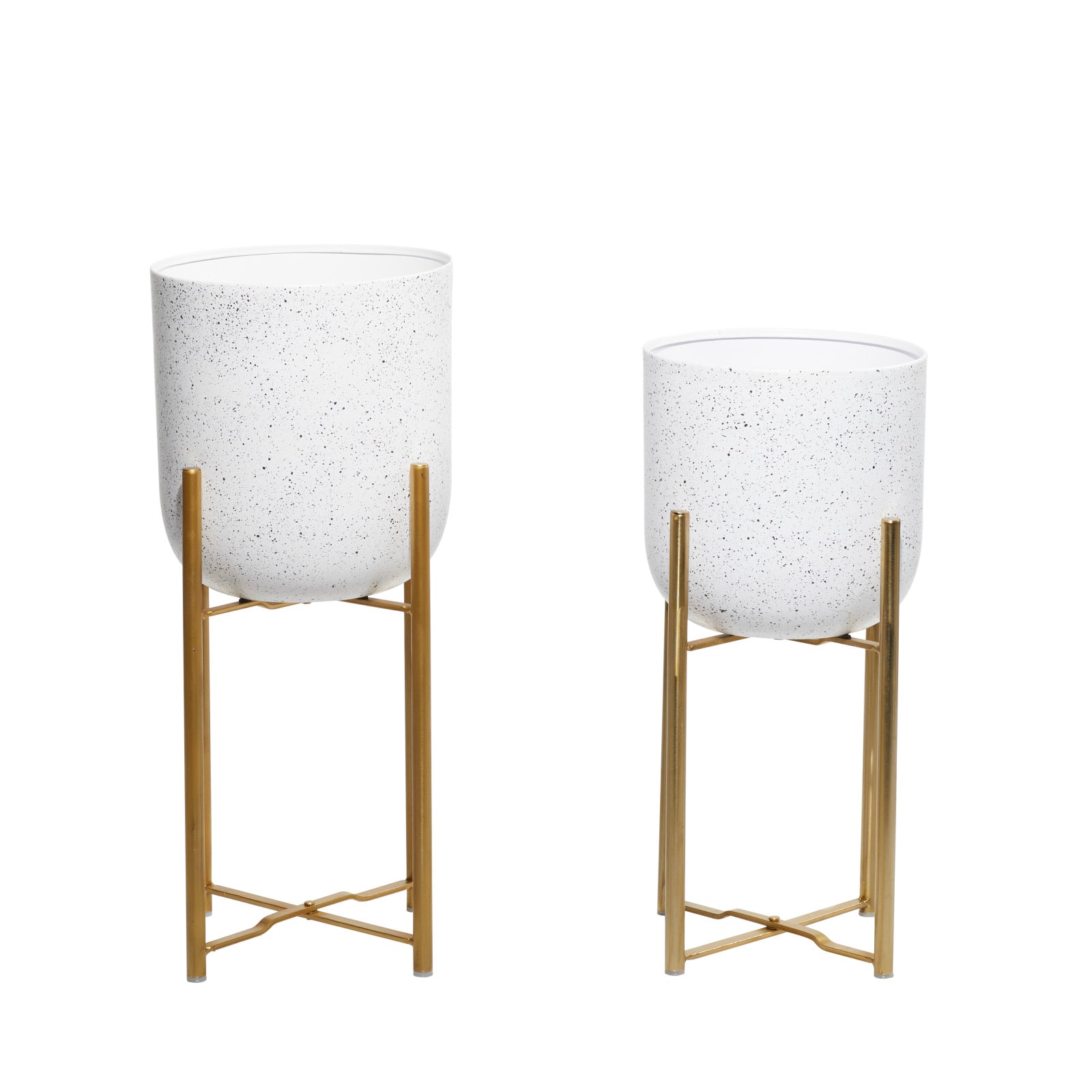 Set of 2 White Metal Contemporary Planter, 20", 22"