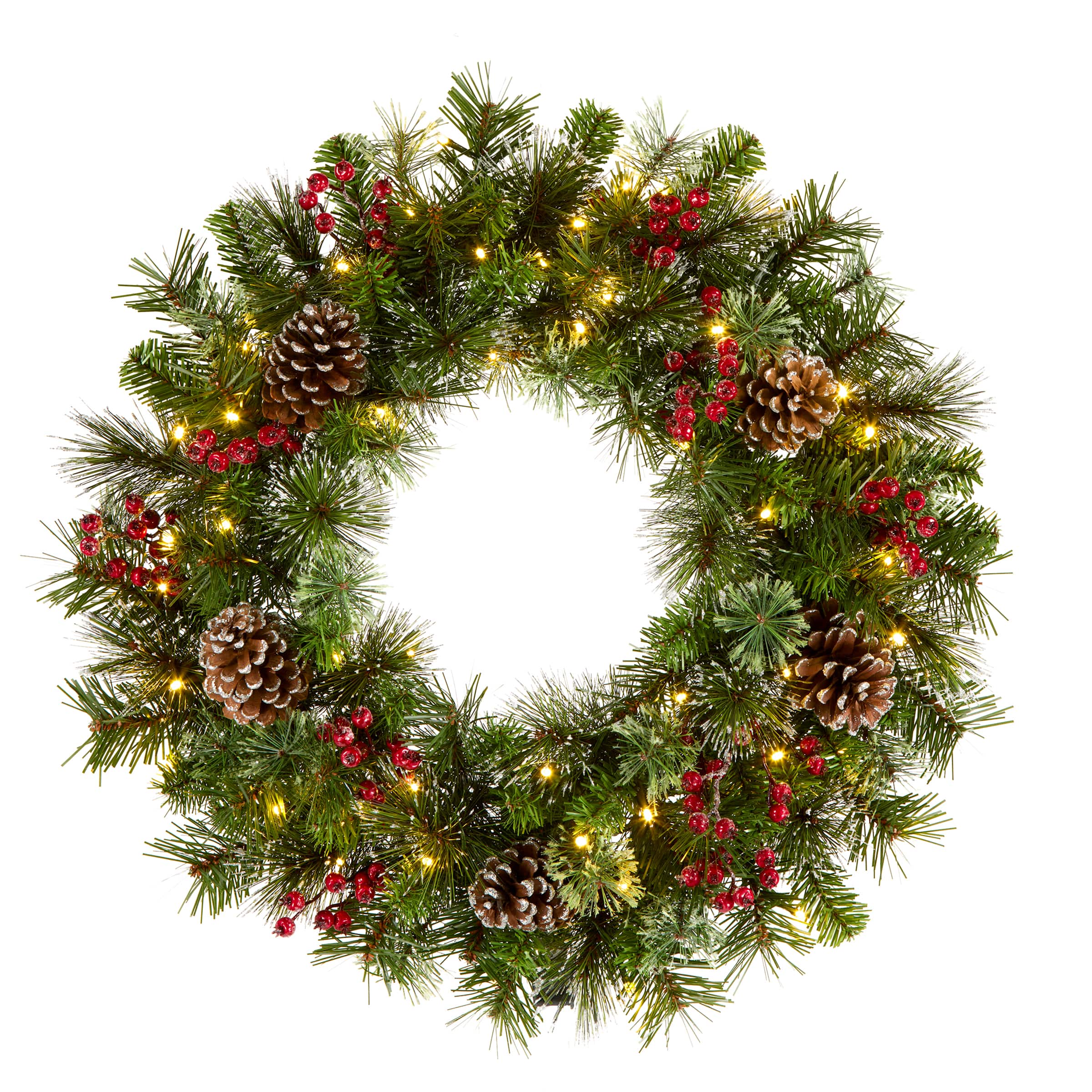 24" Iced Berry Warm White LED Pre-Lit Pine Wreath