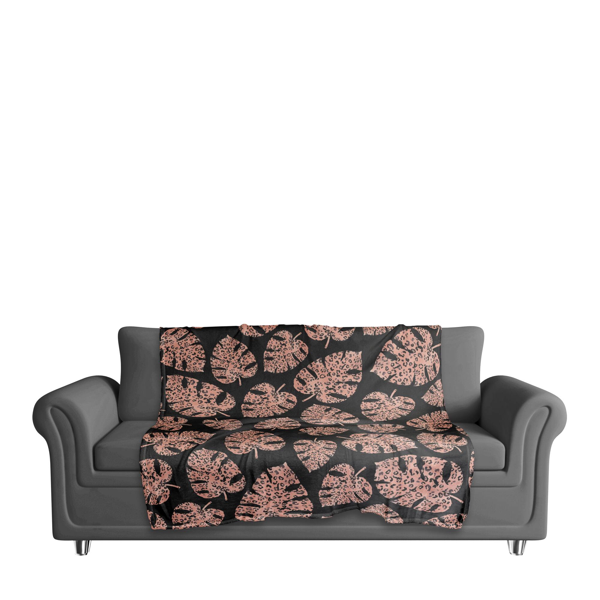 Pink Cheetah Monstera Fleece Throw Blanket
