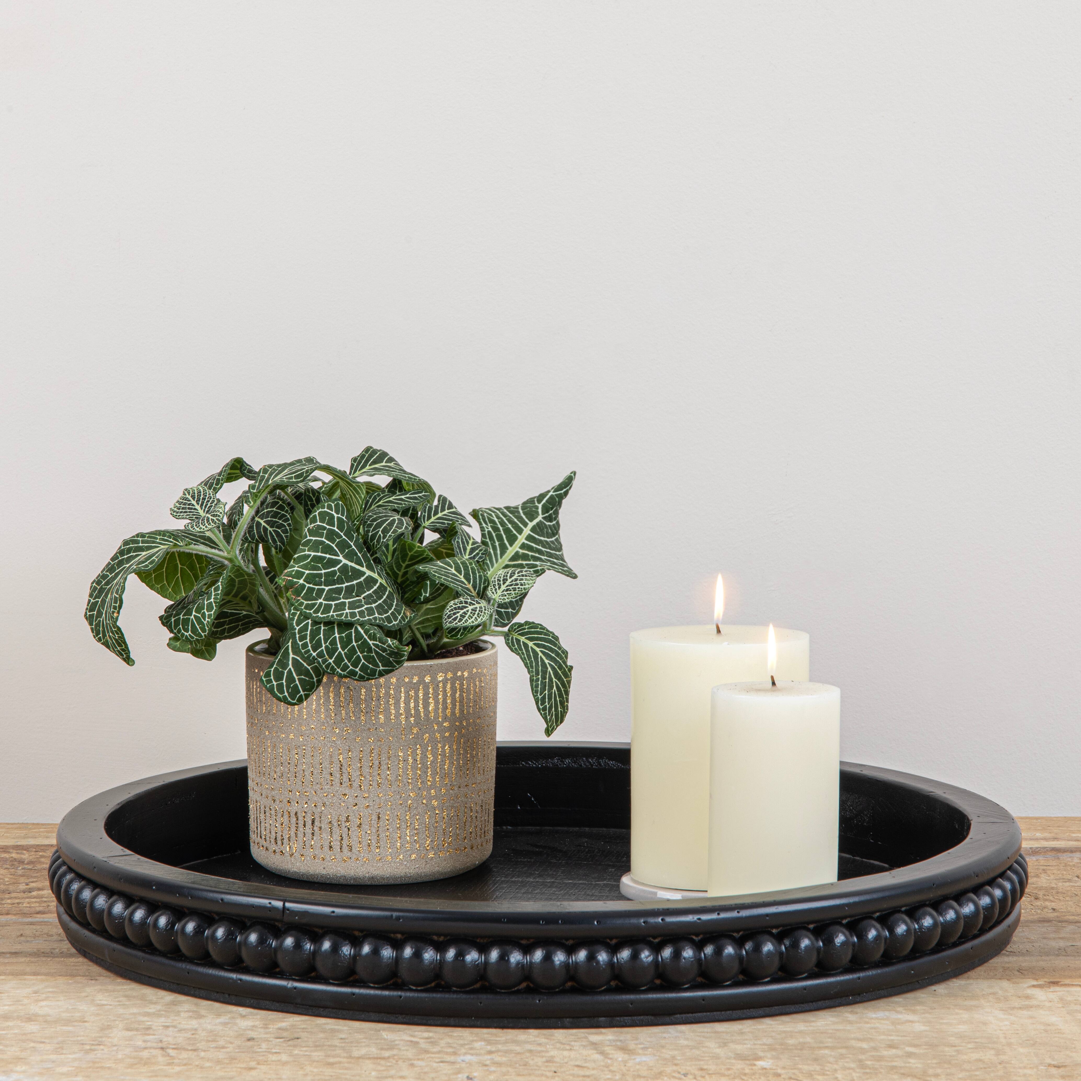 Hello Honey® 16" Decorative Round Wood Tray with Hobnail Edge