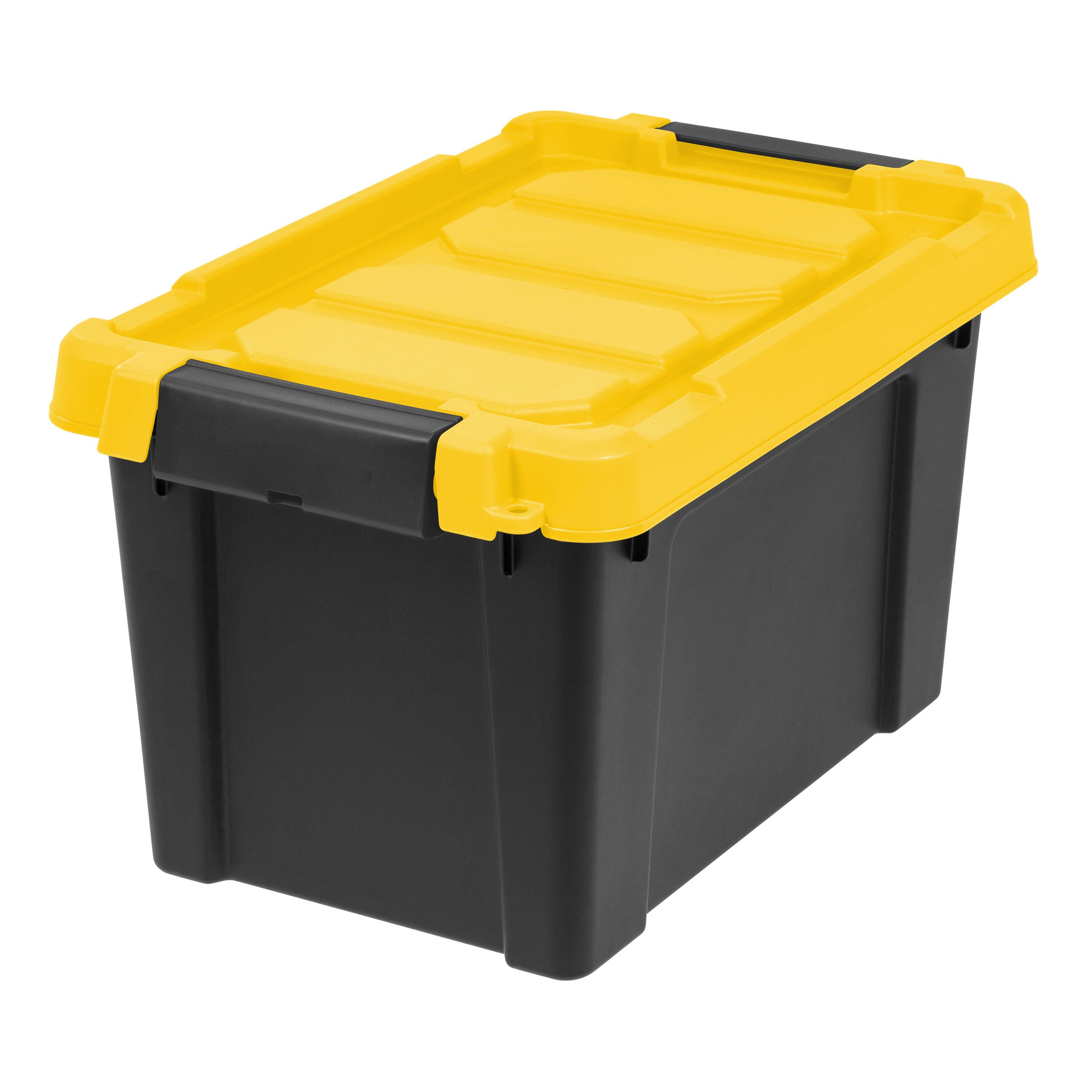 IRIS® 21.9qt. Black Store-It-All Utility Totes with Yellow Buckle Lids, 4ct.