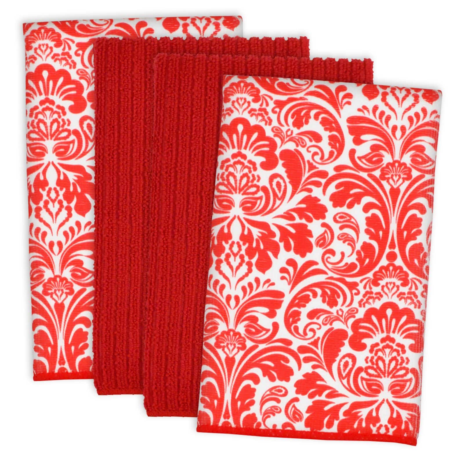 Red Damask Microfiber Dishtowel, 4ct.