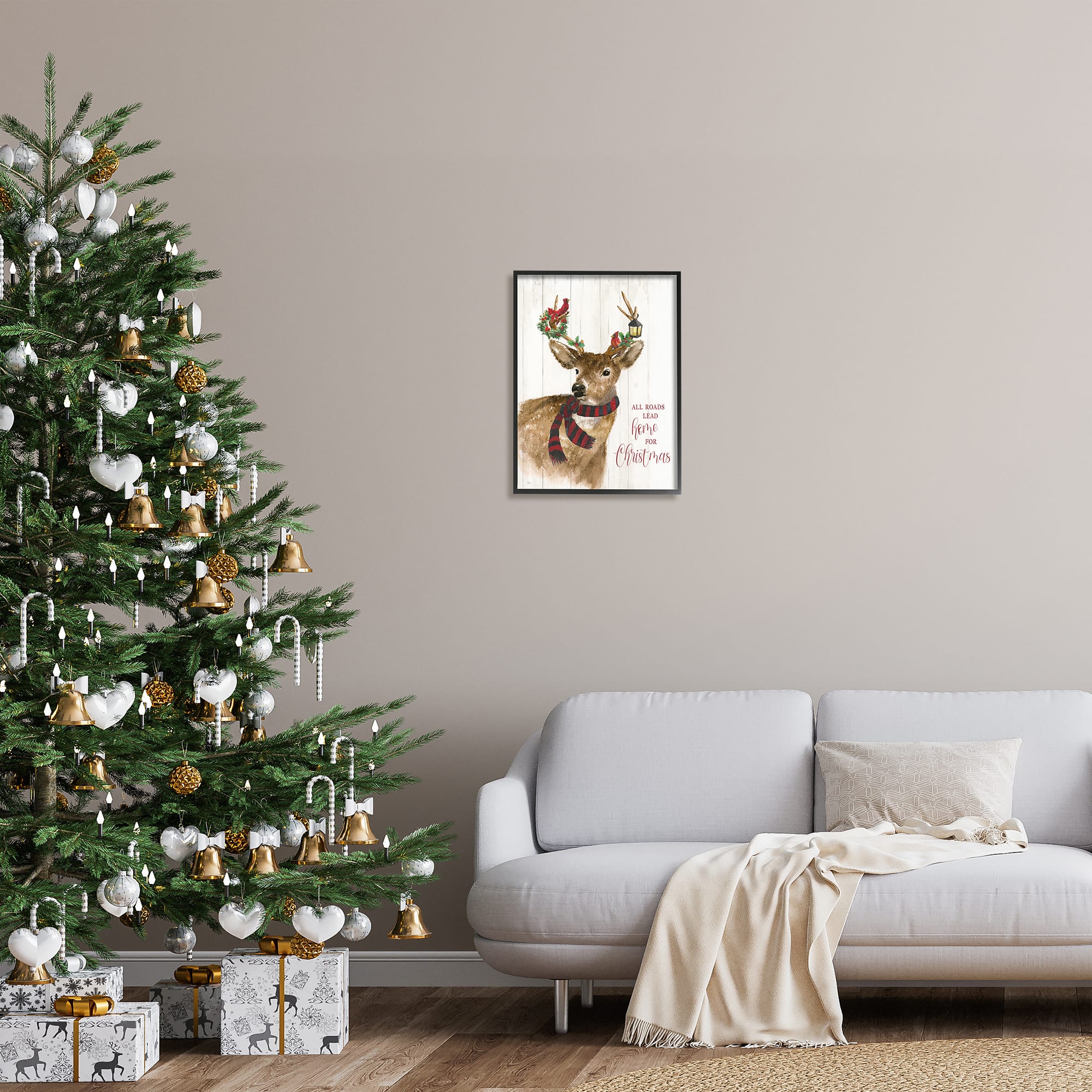 Stupell Industries All Roads Lead Home Christmas Deer Framed Giclee Art