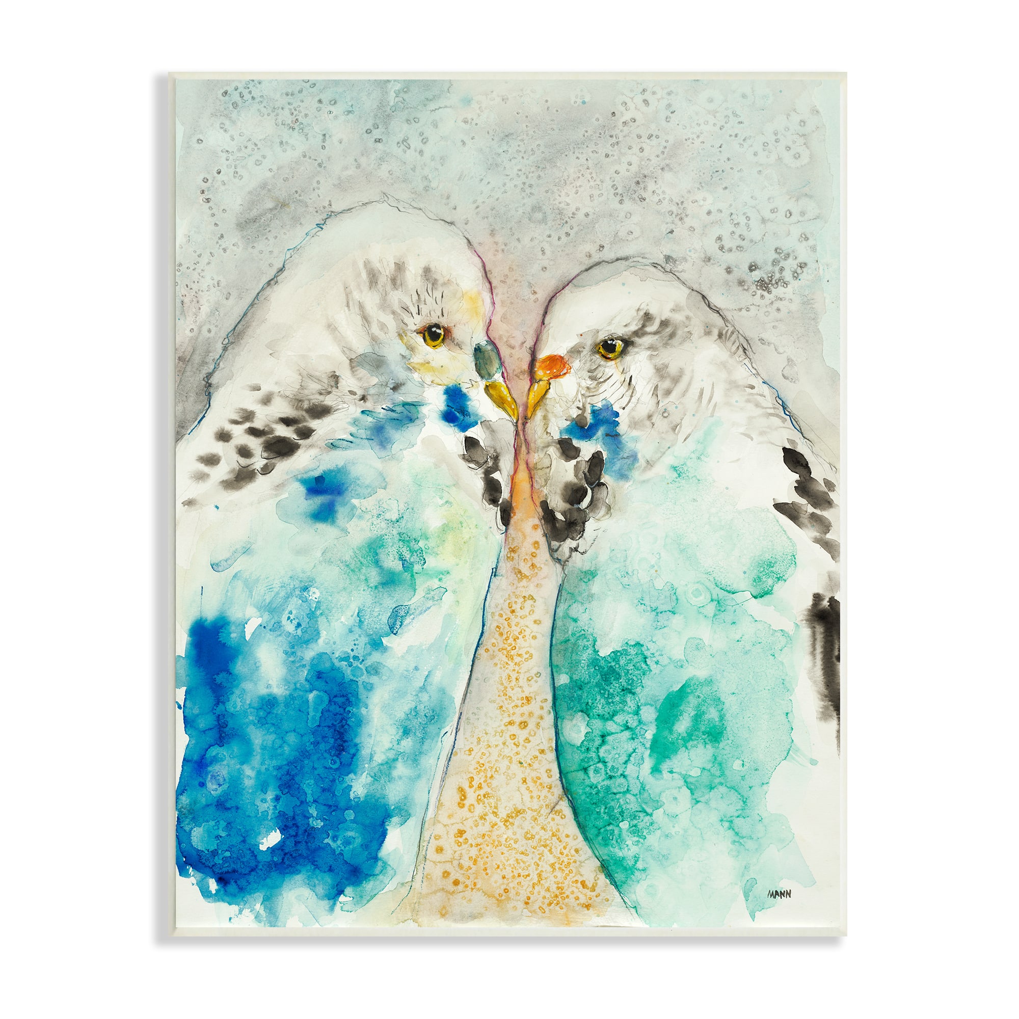 Stupell Industries Pair Blue Parakeets Birds Dotted Watercolor Detail Wall Plaque Art