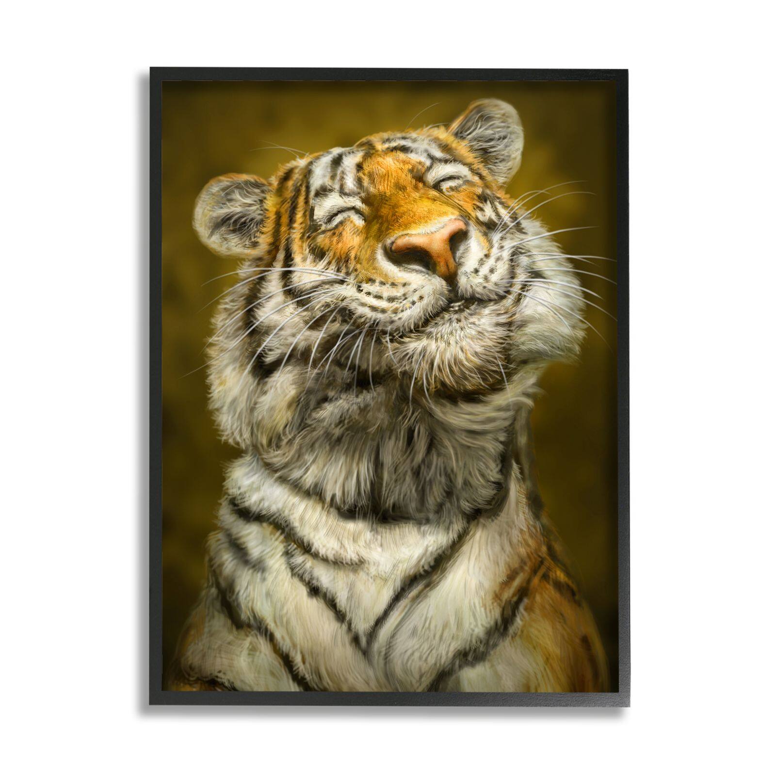 Stupell Industries Happy Tiger Funny Large Cat Animal Painting Framed Wall Art