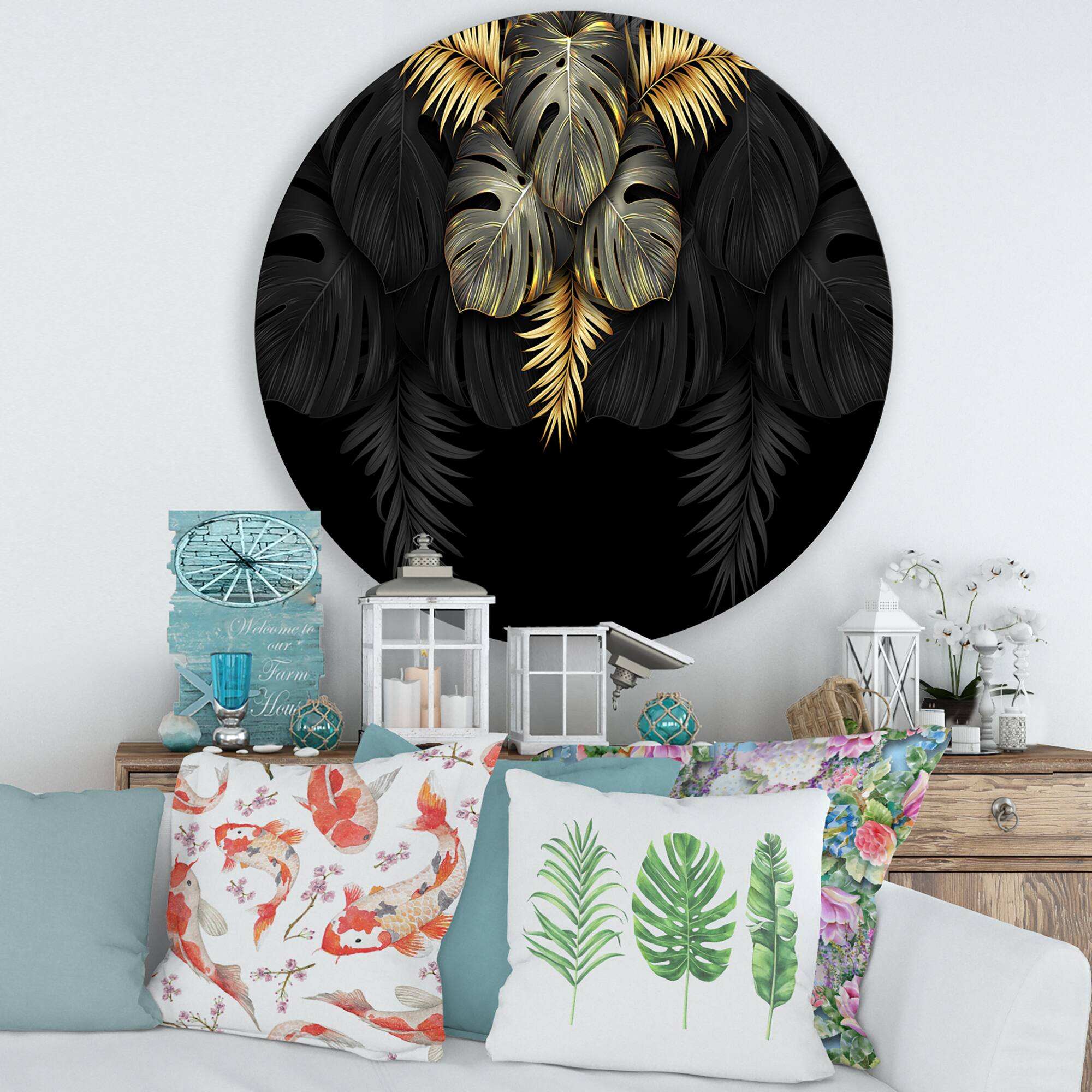 Designart - Black and Gold Tropical Leaves IV