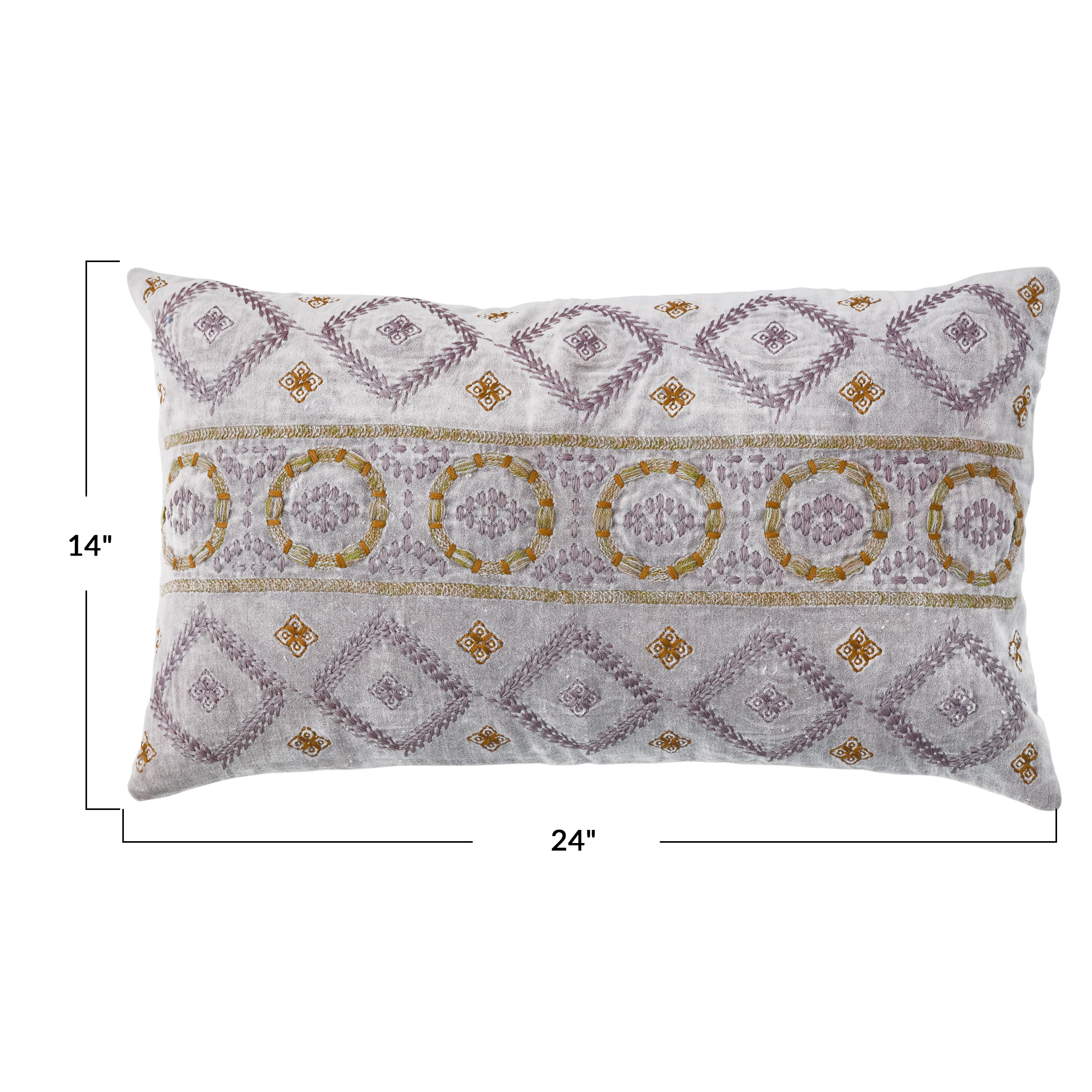 Hello Honey® Mauve Embroidery Boho Cotton Velvet Lumbar Pillow
