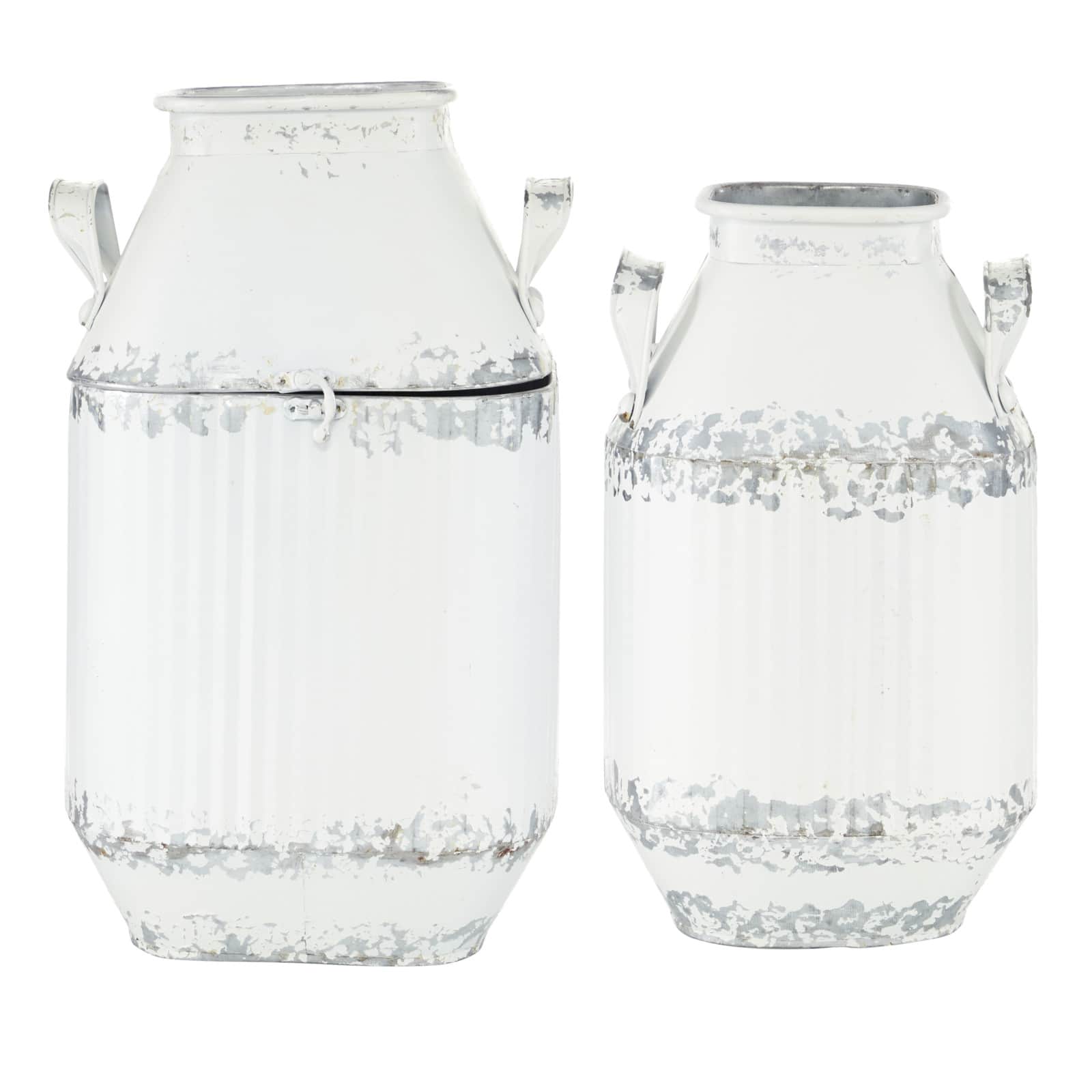 White Metal Decorative Milk Can Set