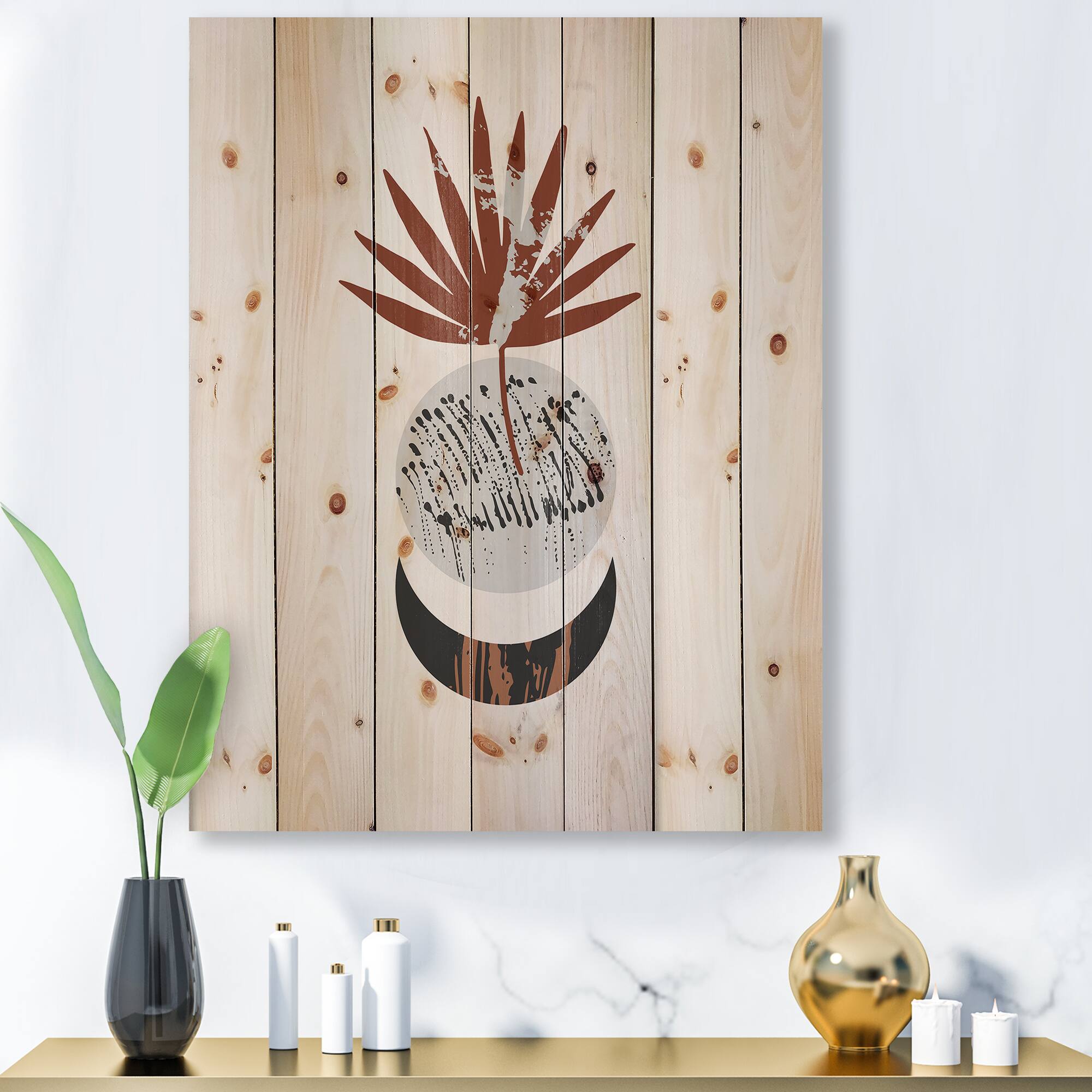 Designart - Moon and Sun Shapes In Retro Terracotta Tones II