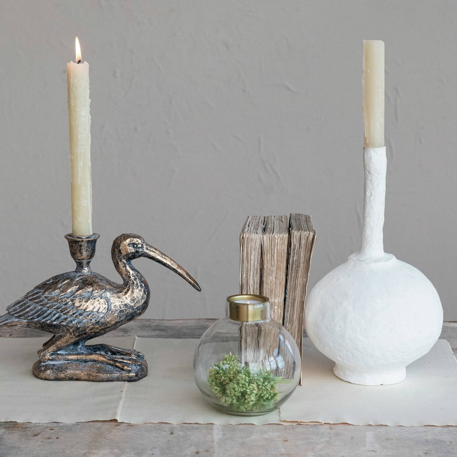Hello Honey® 10" Distressed Gold Decorative Bird Taper Holder