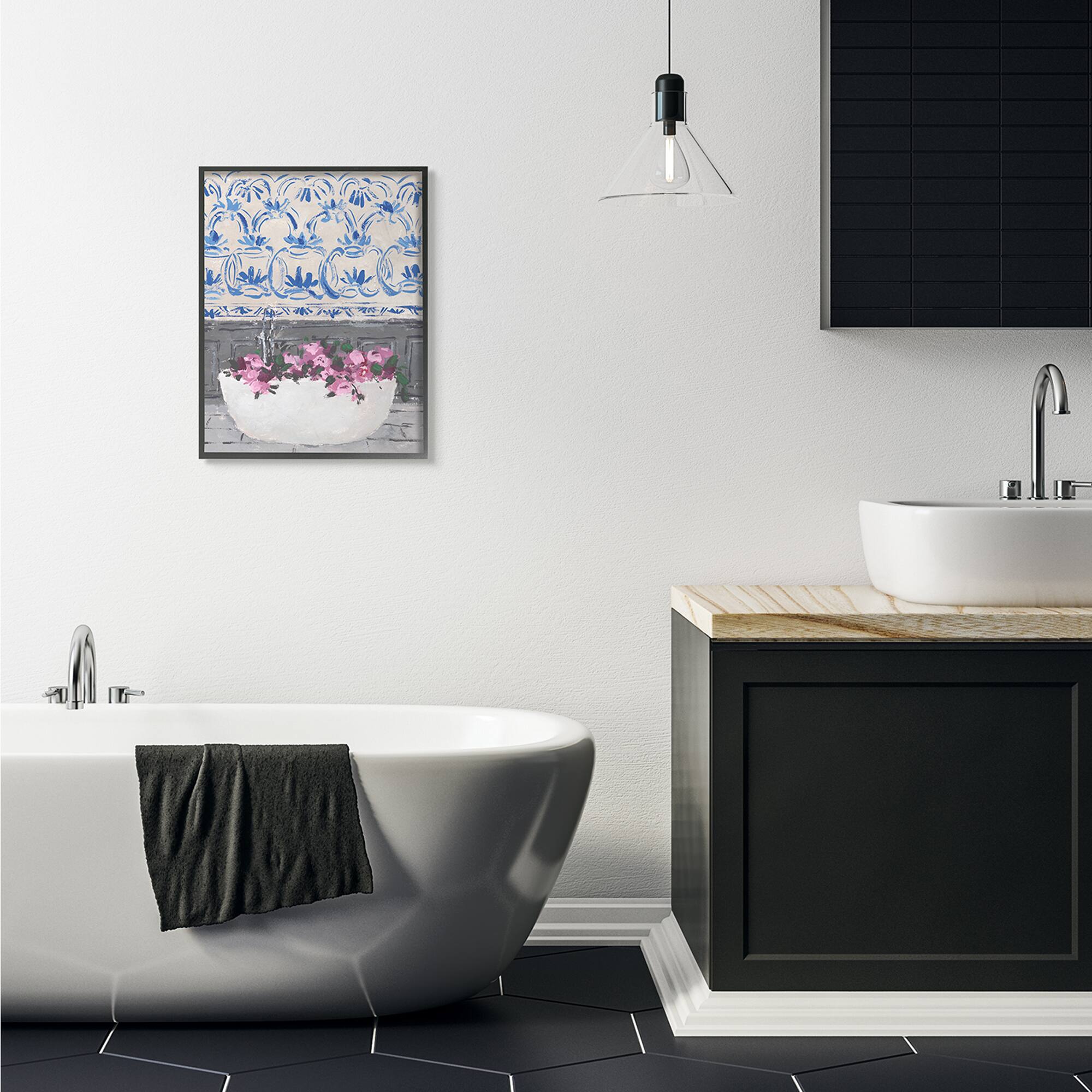 Stupell Industries Pink & Blue Flowers In Bath Tub Framed Wall Art