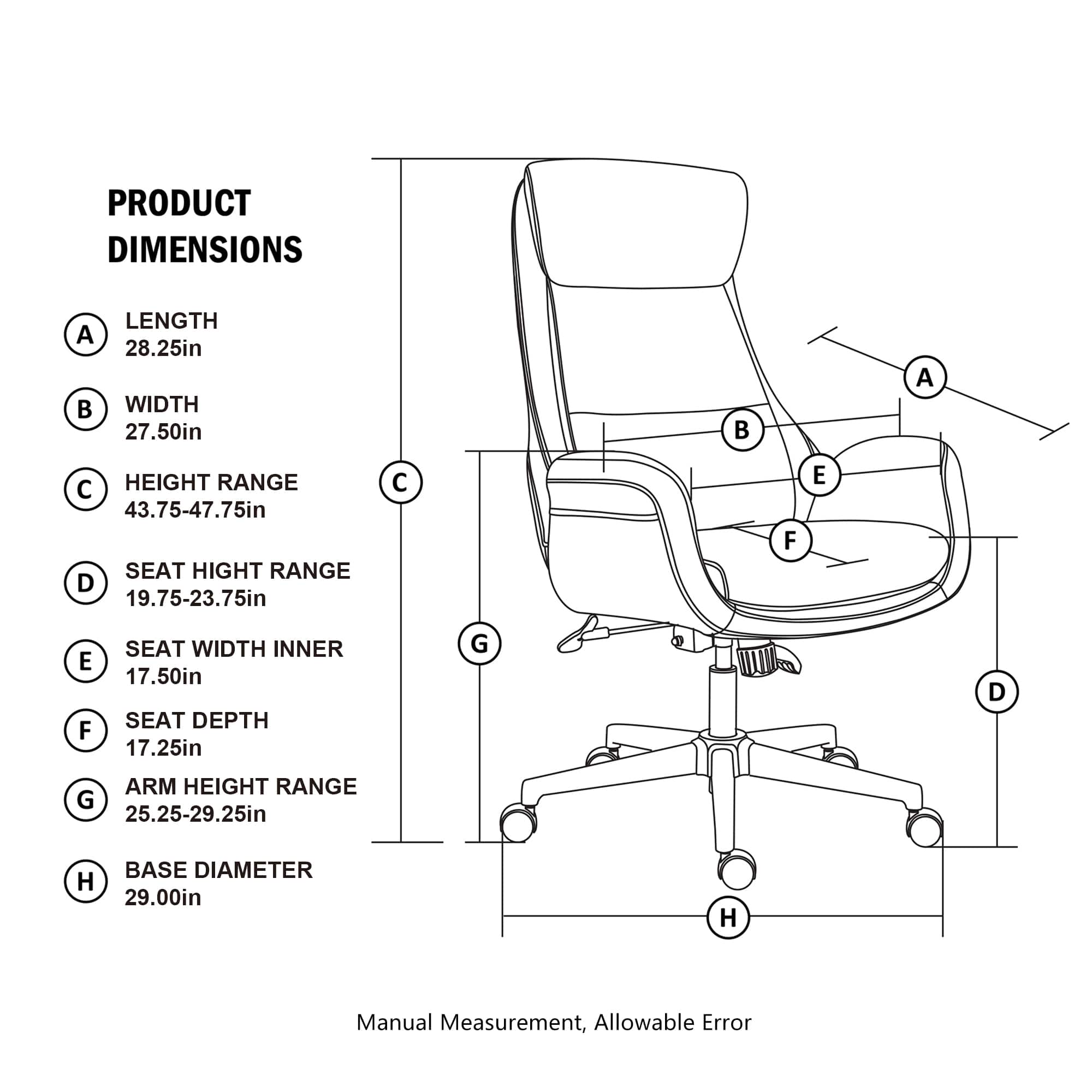 Glitzhome® Mid-Century Modern Faux Leather Adjustable High Back Swivel Office Chair