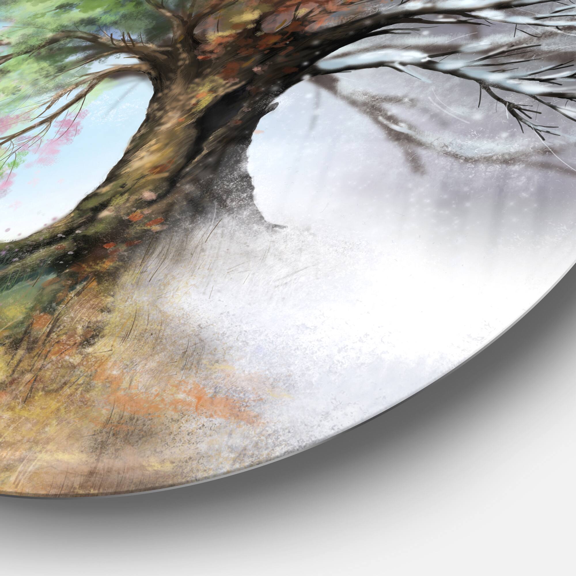 Designart - Tree with Four Seasons' Tree Painting Circle Metal Wall Art