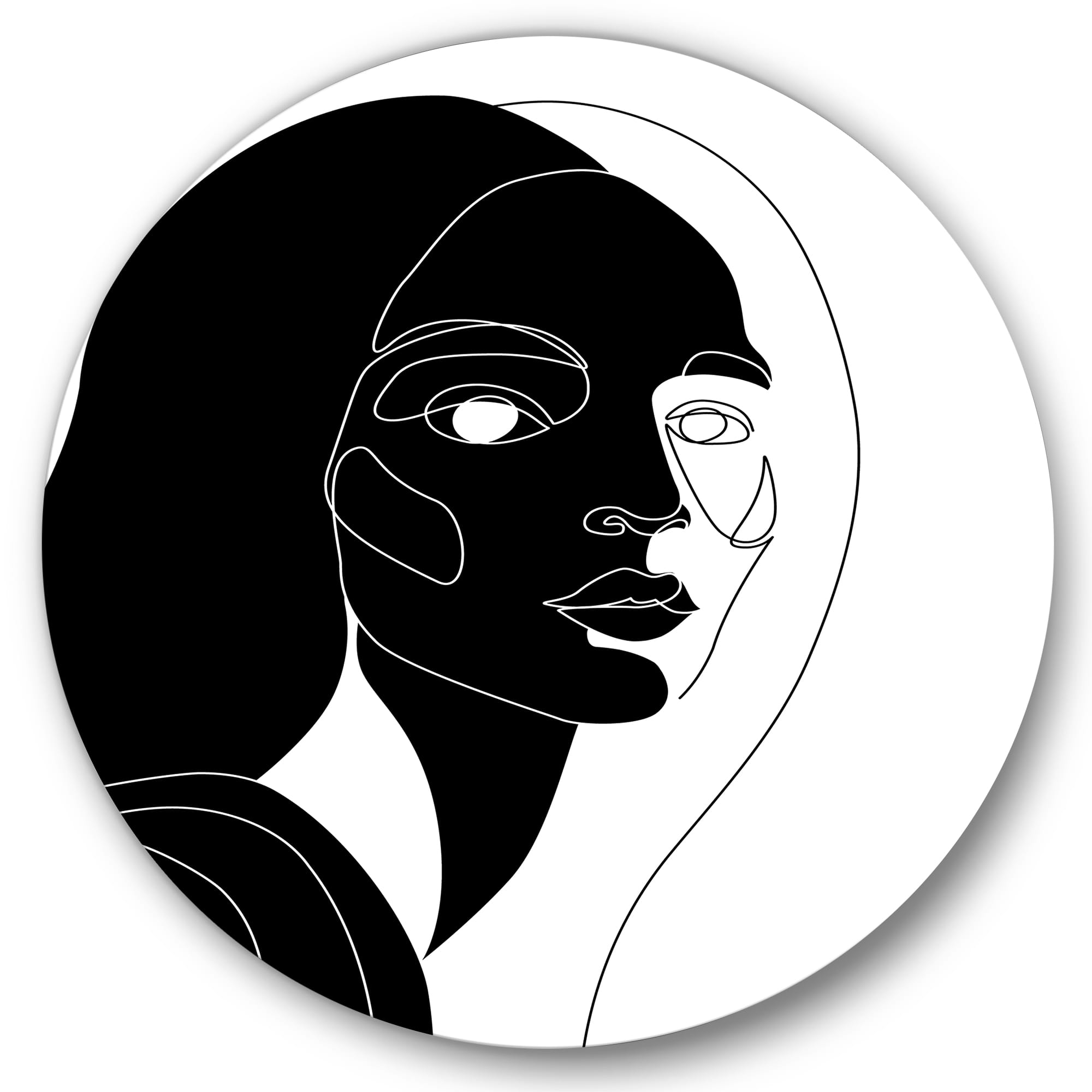 Designart - Retro Monochrome Minimal Portrait of Young Woman - Modern Metal Circle Wall Art