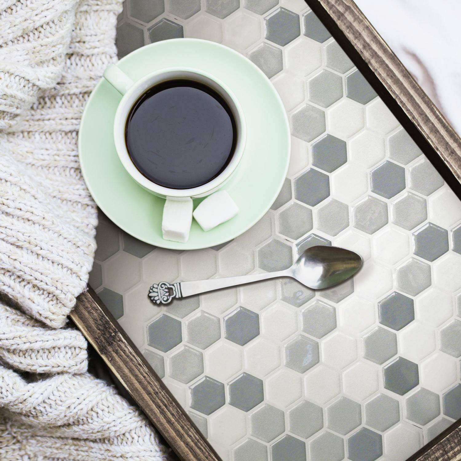 RoomMates Gray Hexagon Backsplash StickTiles