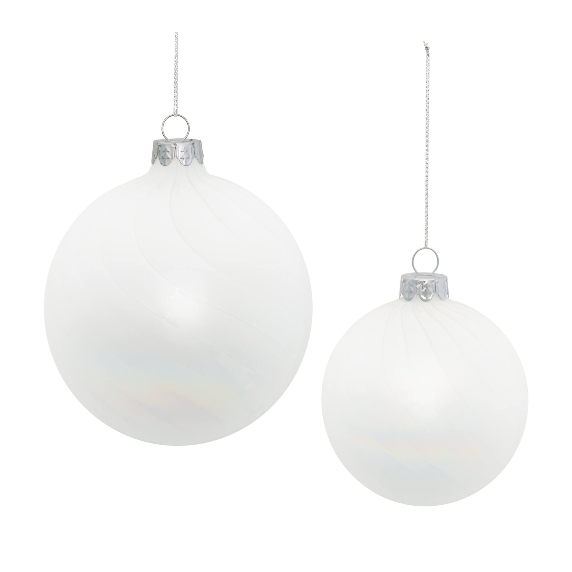 White Iridescent Glass Ball Ornament Set