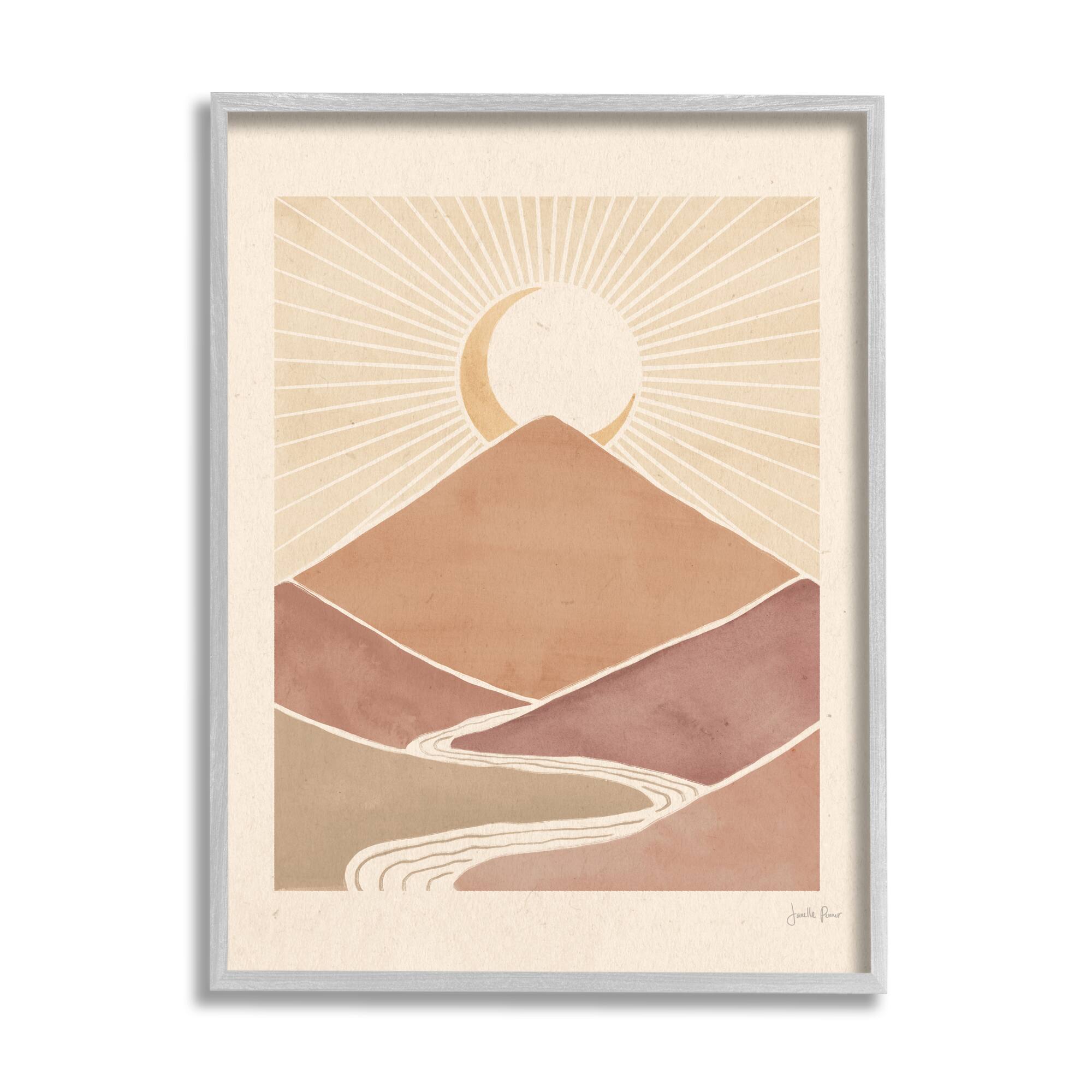 Stupell Industries Boho Desert Crescent Moon Vintage Mountain River Landscape Framed Wall Art