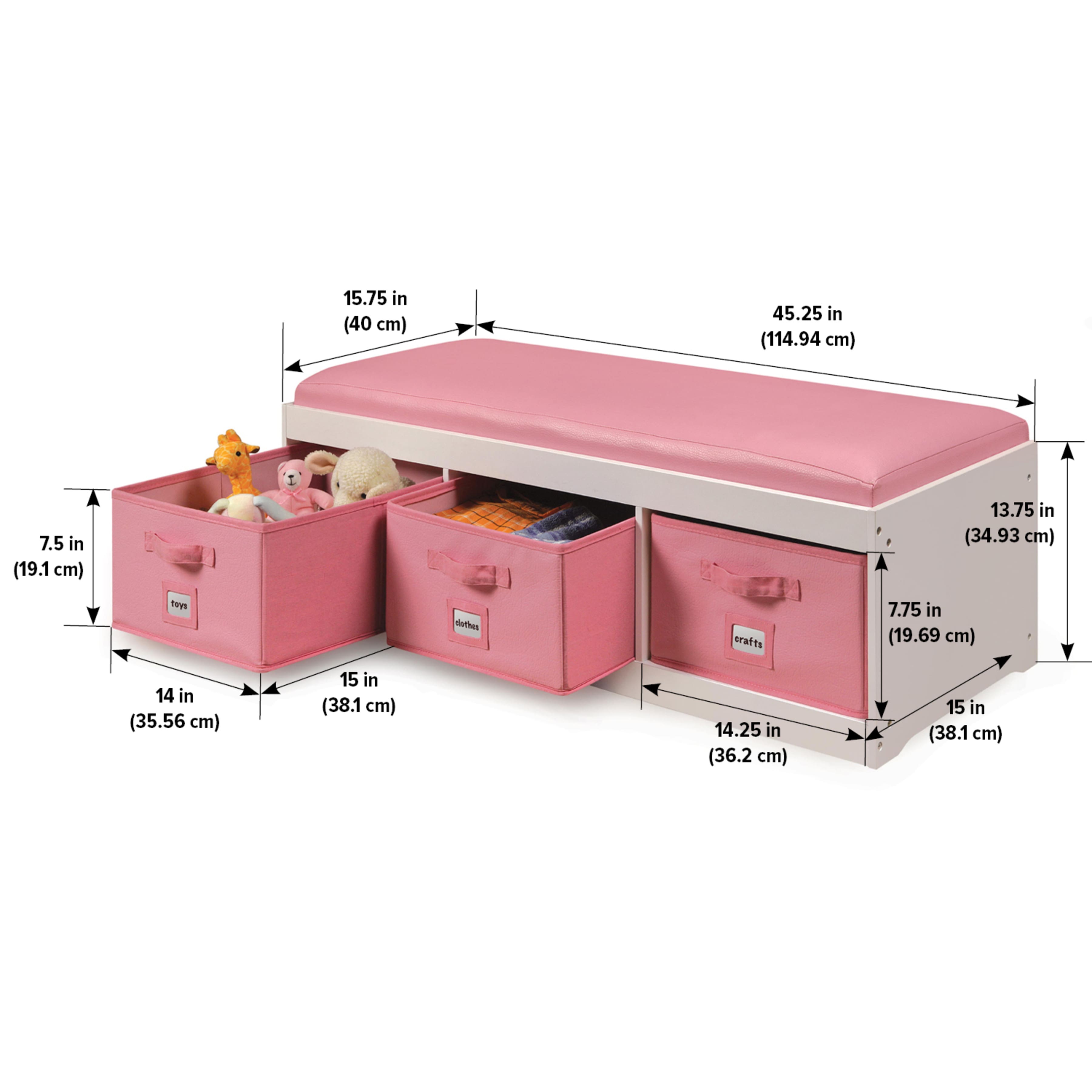 Badger Basket Kid's Cushioned Storage Bench With Three Bins