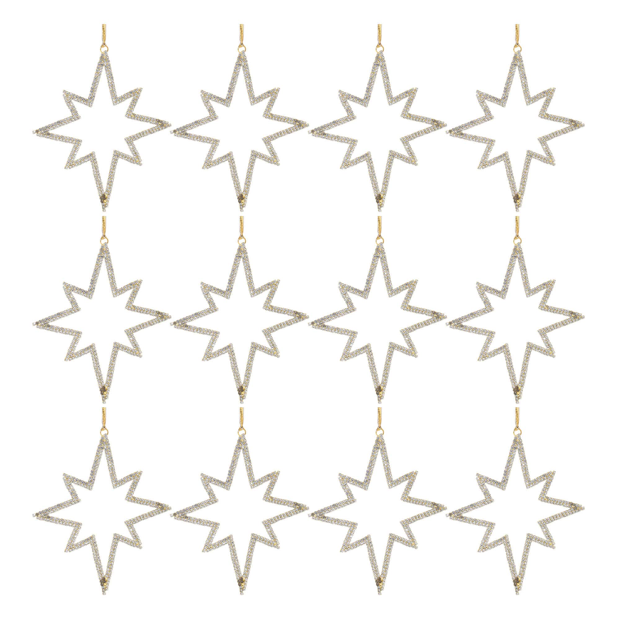 6" Jeweled Metal Star Ornaments, 12ct.