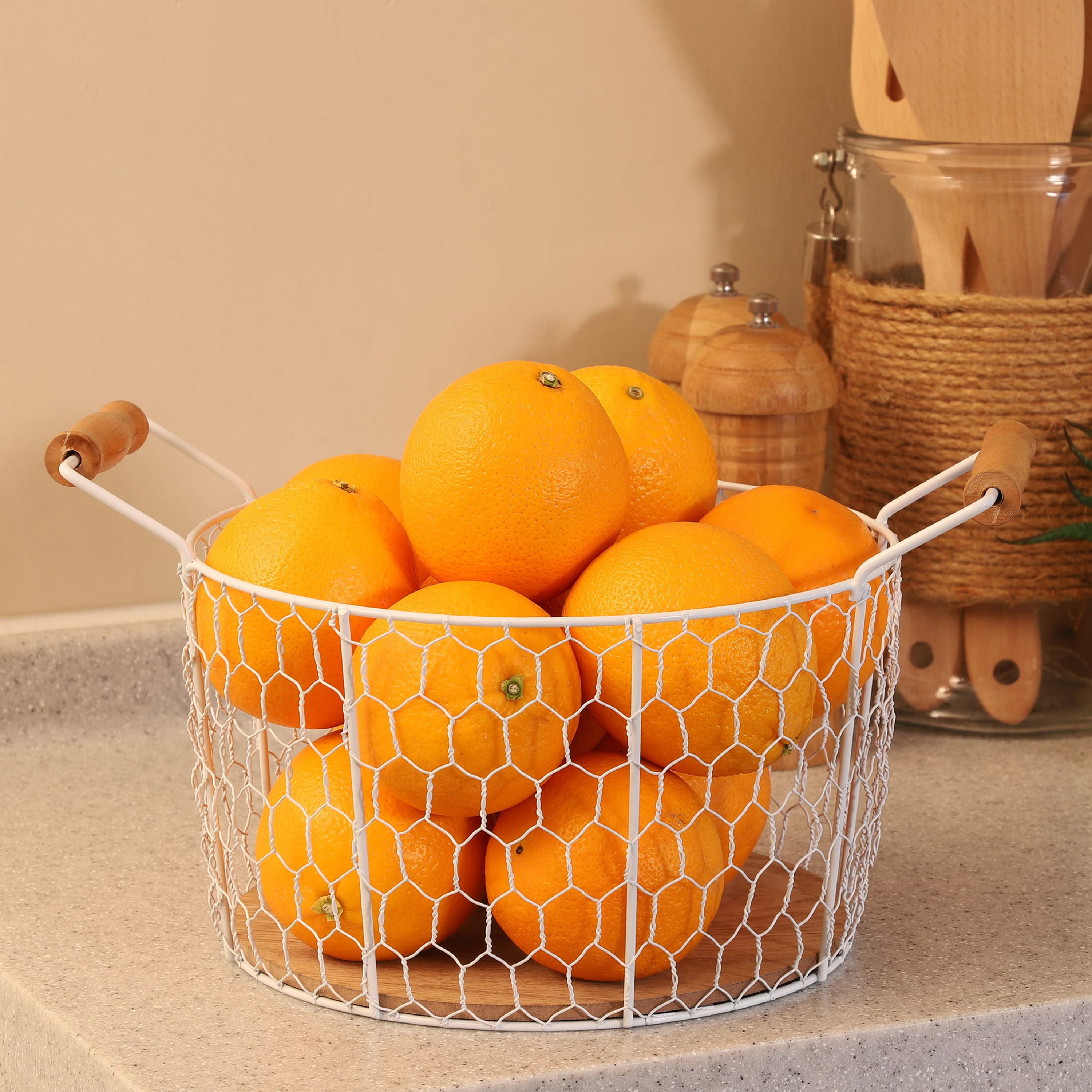 6 Pack: 12" Chicken Wire Basket with Wood Look Base