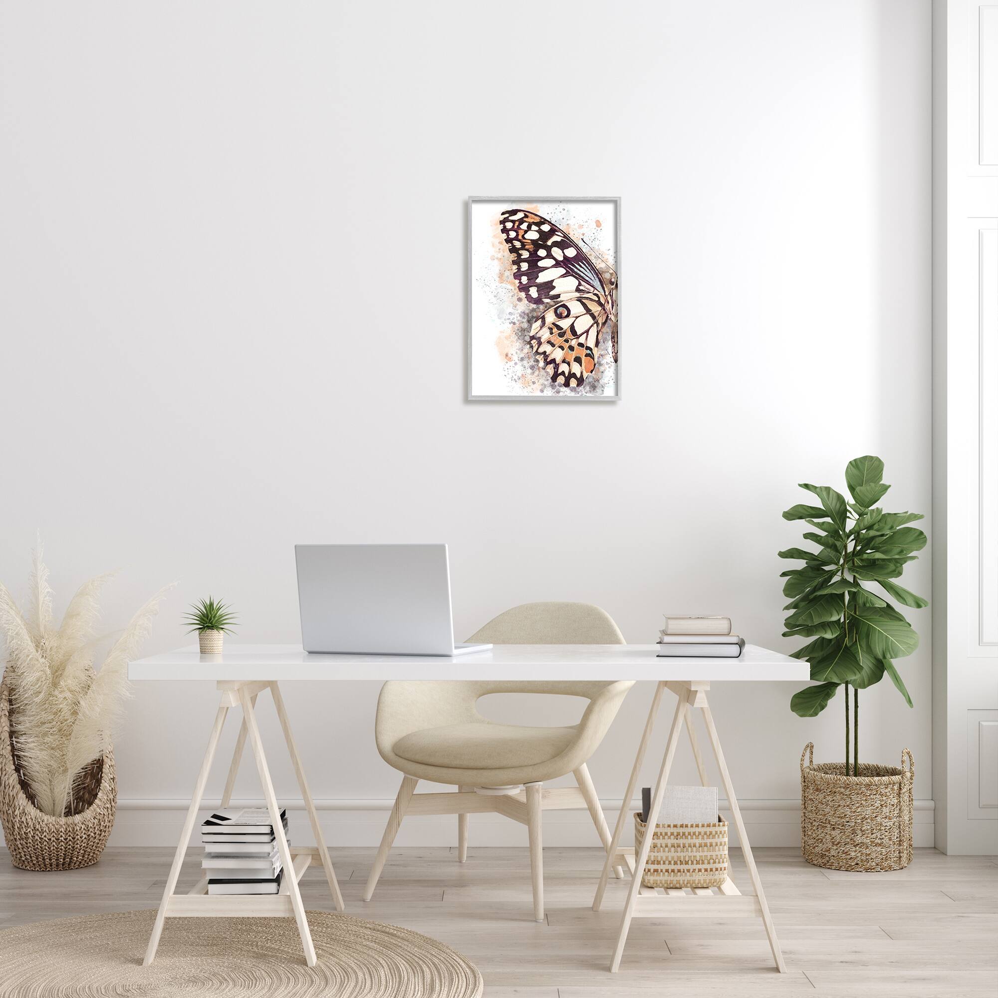 Stupell Industries Close Up Butterfly Patterned Wing Paint Splatter in Frame Wall Art