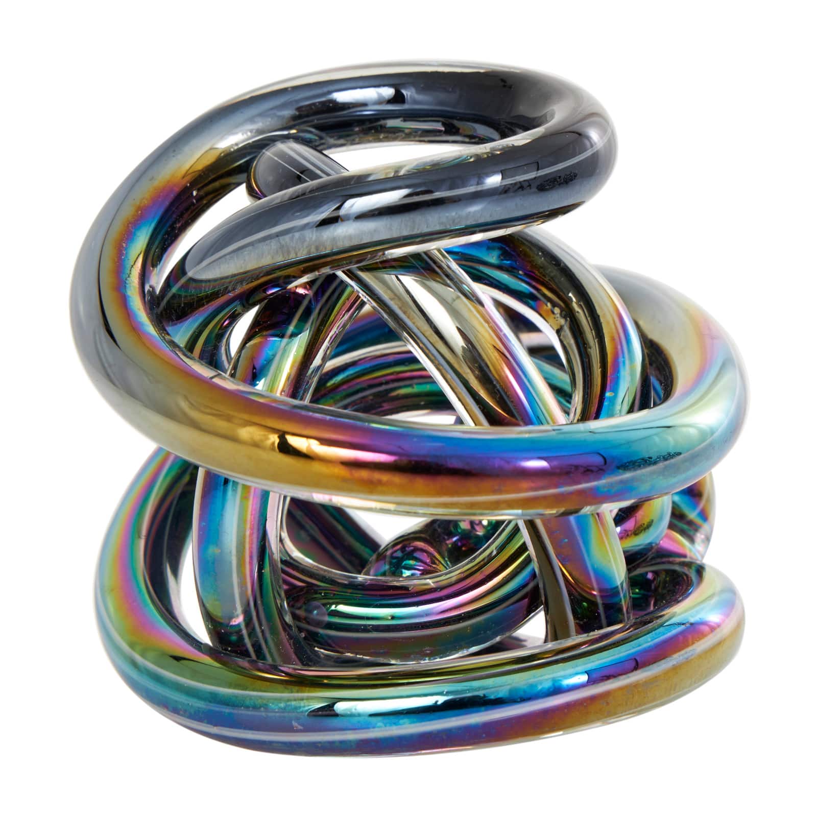 Silver Glass Abstract Iridescent Knotted Ball Sculpture Set