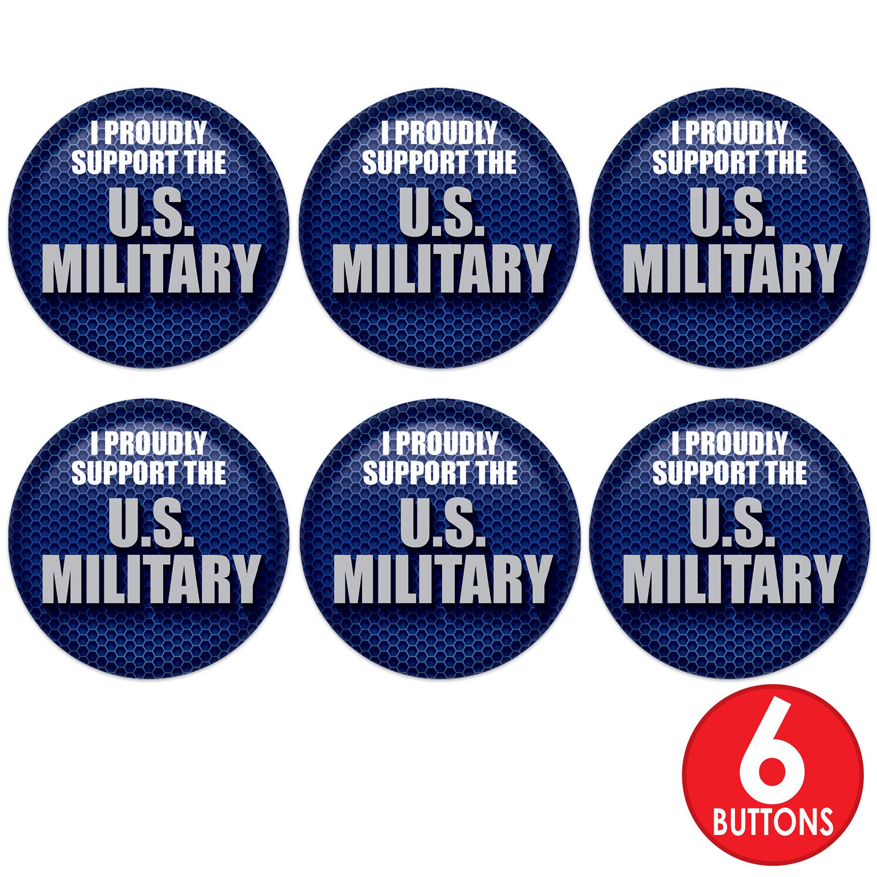 Beistle 2" Blue & Silver I Proudly Support US Military Buttons, 6ct.