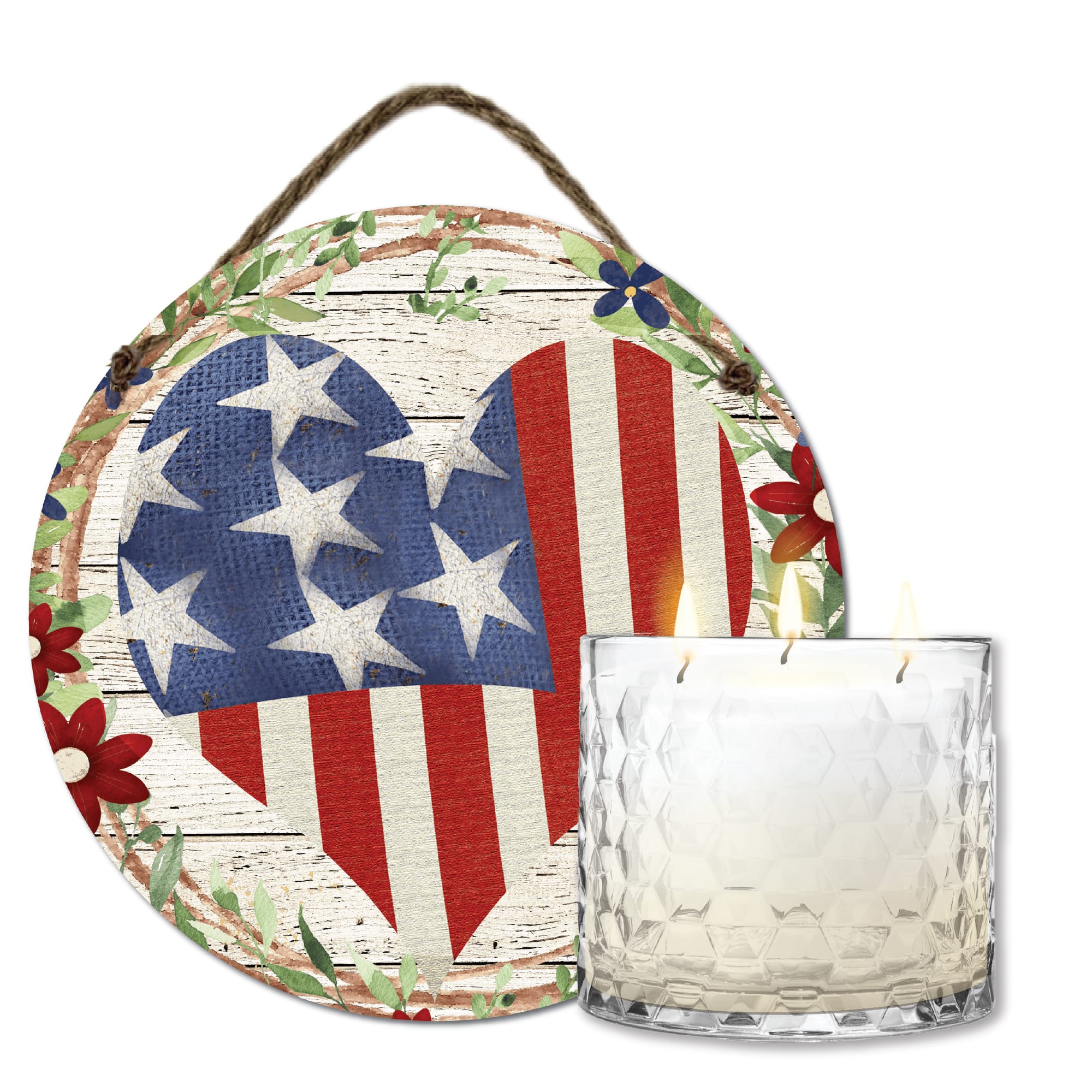 Courtside Market® Celebrate 250™ 3-Wick Citronella Candle & Patriotic Heart Hanging Artboard Set
