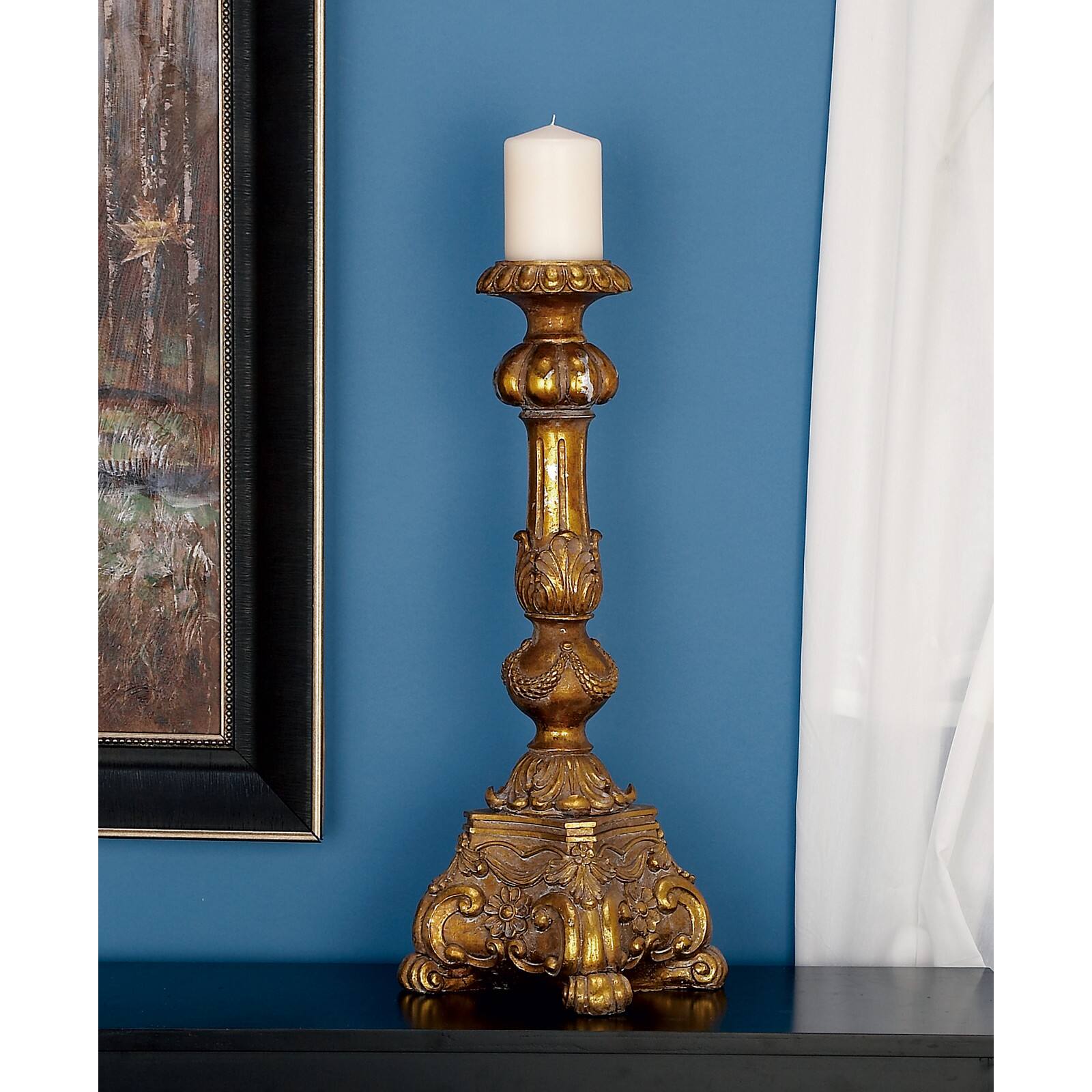 22" Gold Polystone Rustic Candlestick Holder