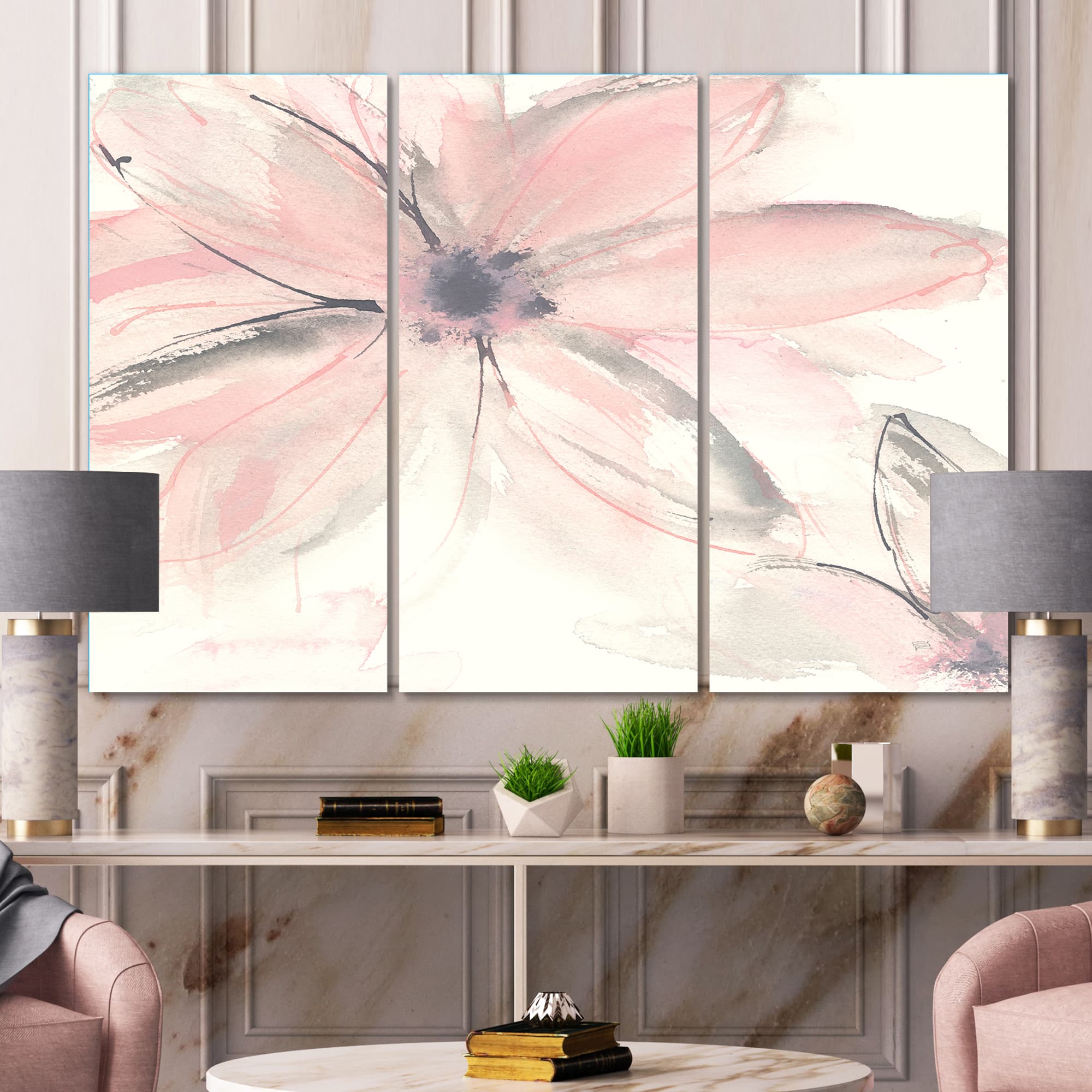 Designart - Pink Shabby Floral II - Shabby Chic Canvas Artwork