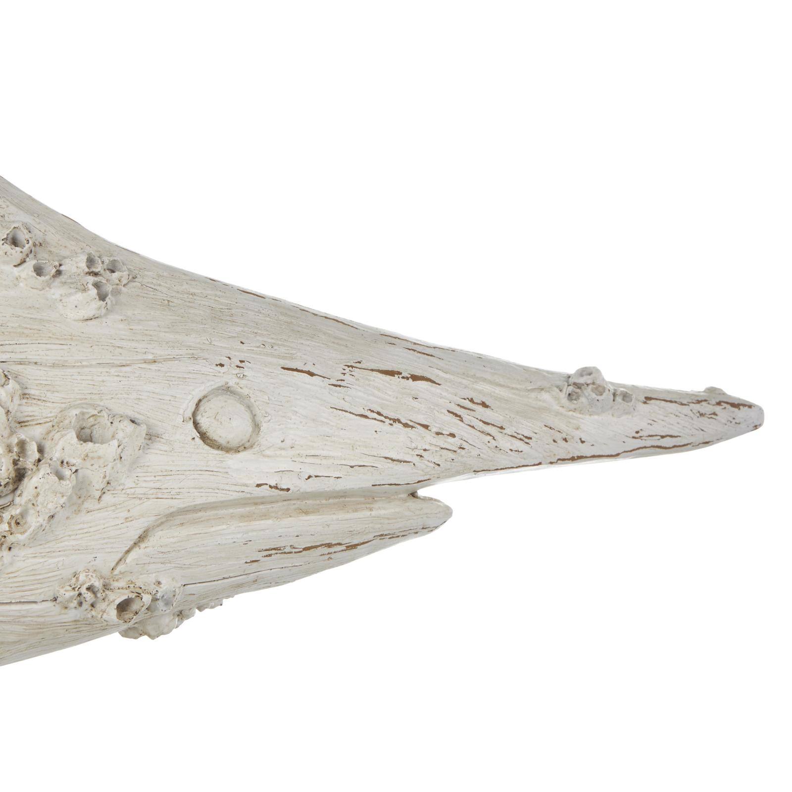 43.5" Cream Polystone Fish Textured Sculpture with Brown Distressing & Black Metal Stand