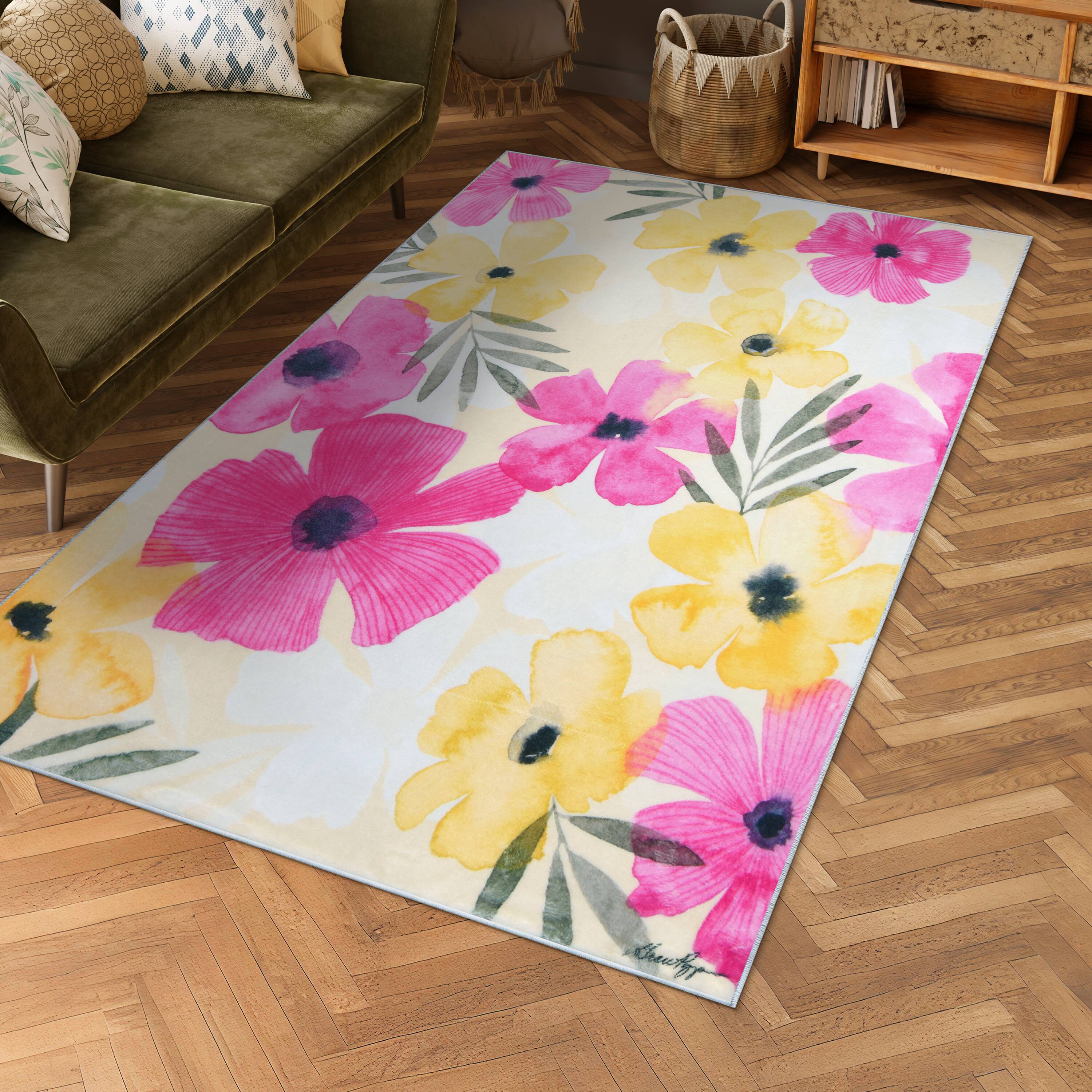 Empire Art Direct 5ft. x 7.5ft. Tropical Punch Posies I Flowers Area Rug