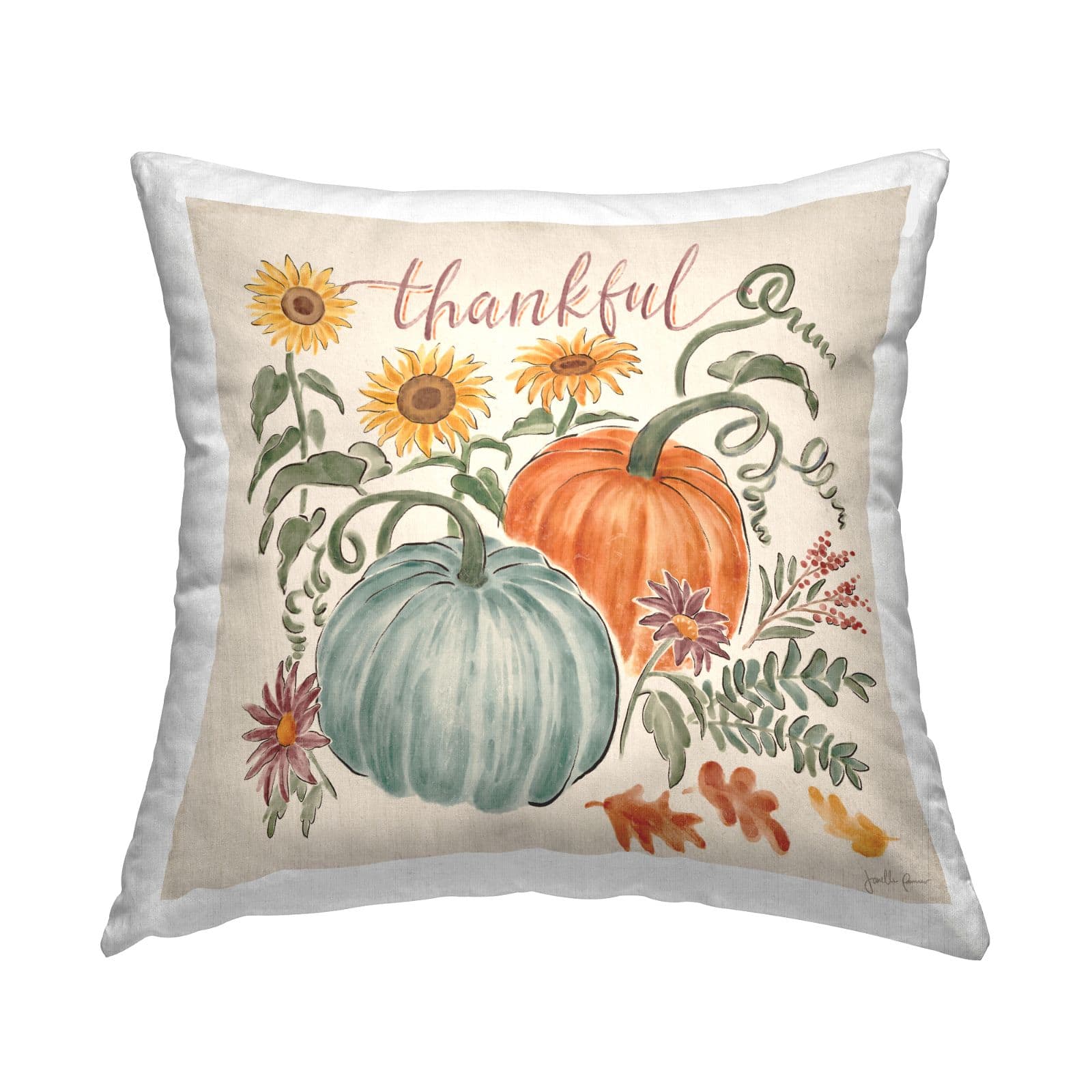 Stupell Industries Thankful Calligraphy Festive Pumpkins Throw Pillow