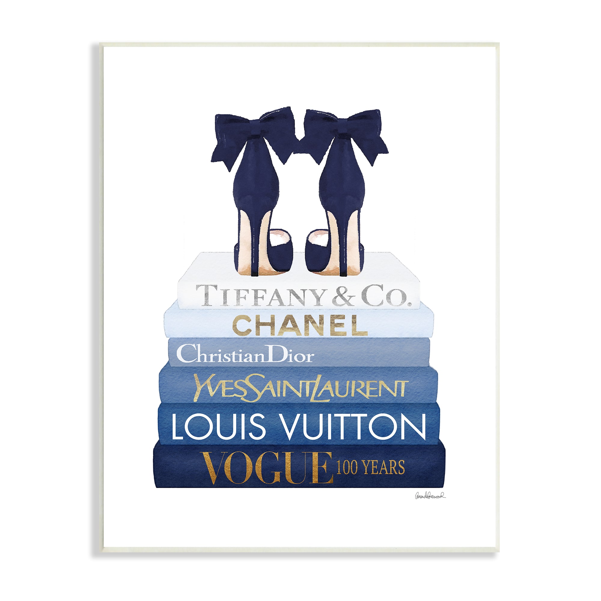 Stupell Industries Navy Blue Bow Heels Chic Glam Bookstack Wall Plaque